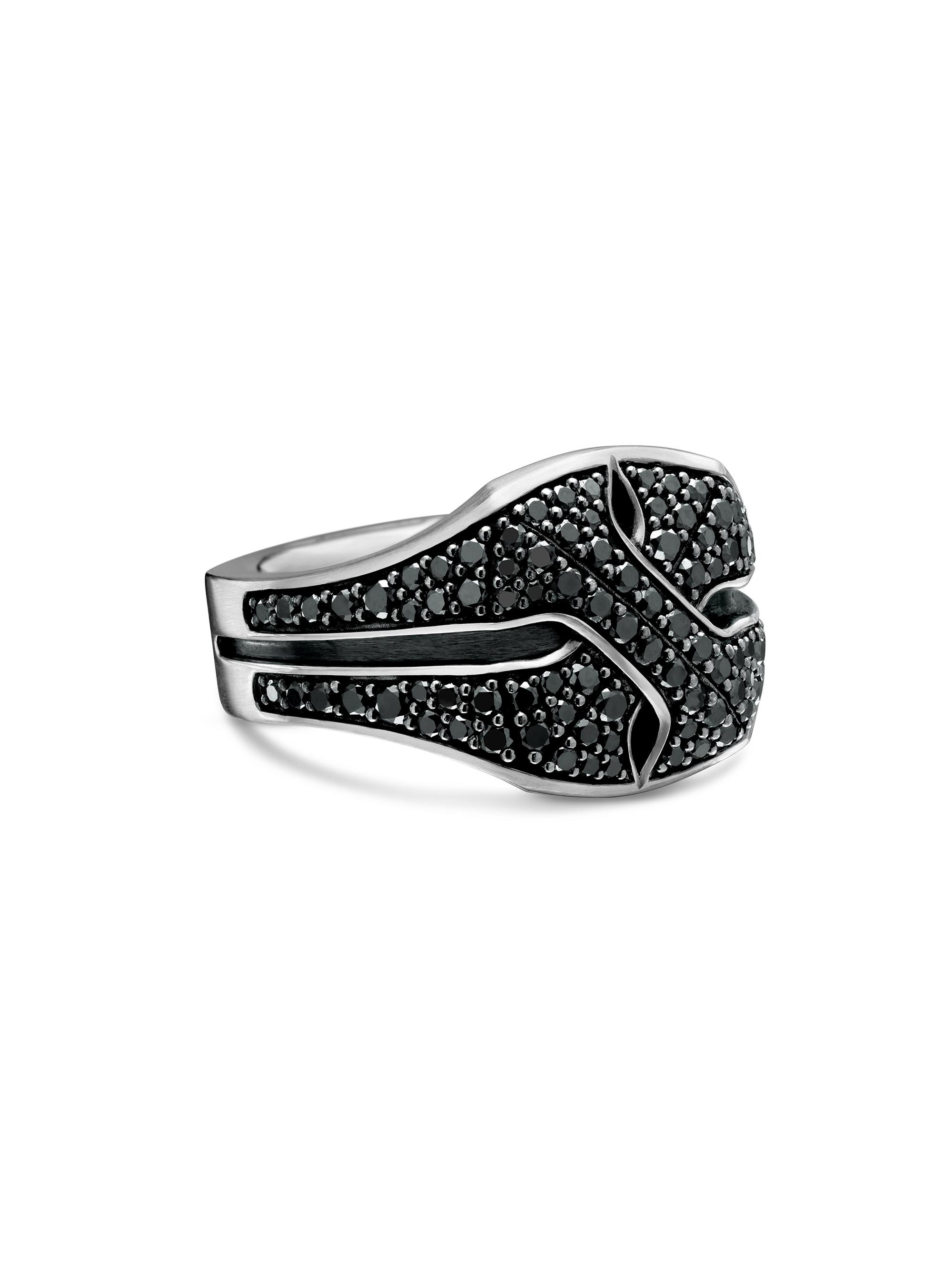 David Yurman Men's Armory Signet Ring in Sterling Silver - Black Diamond