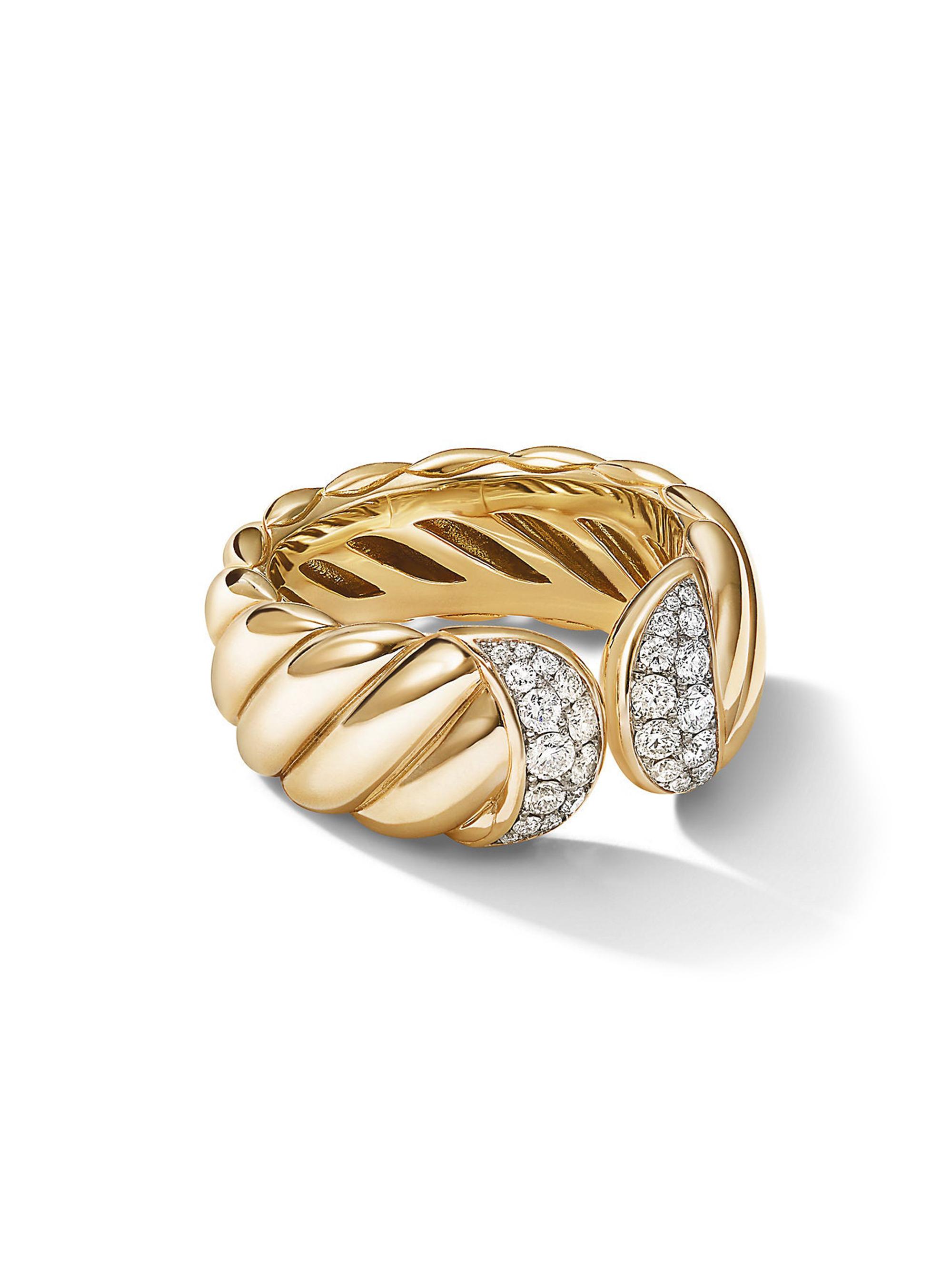 David Yurman Women's Sculpted Cable Ring in 1K Yellow Gold - Diamond