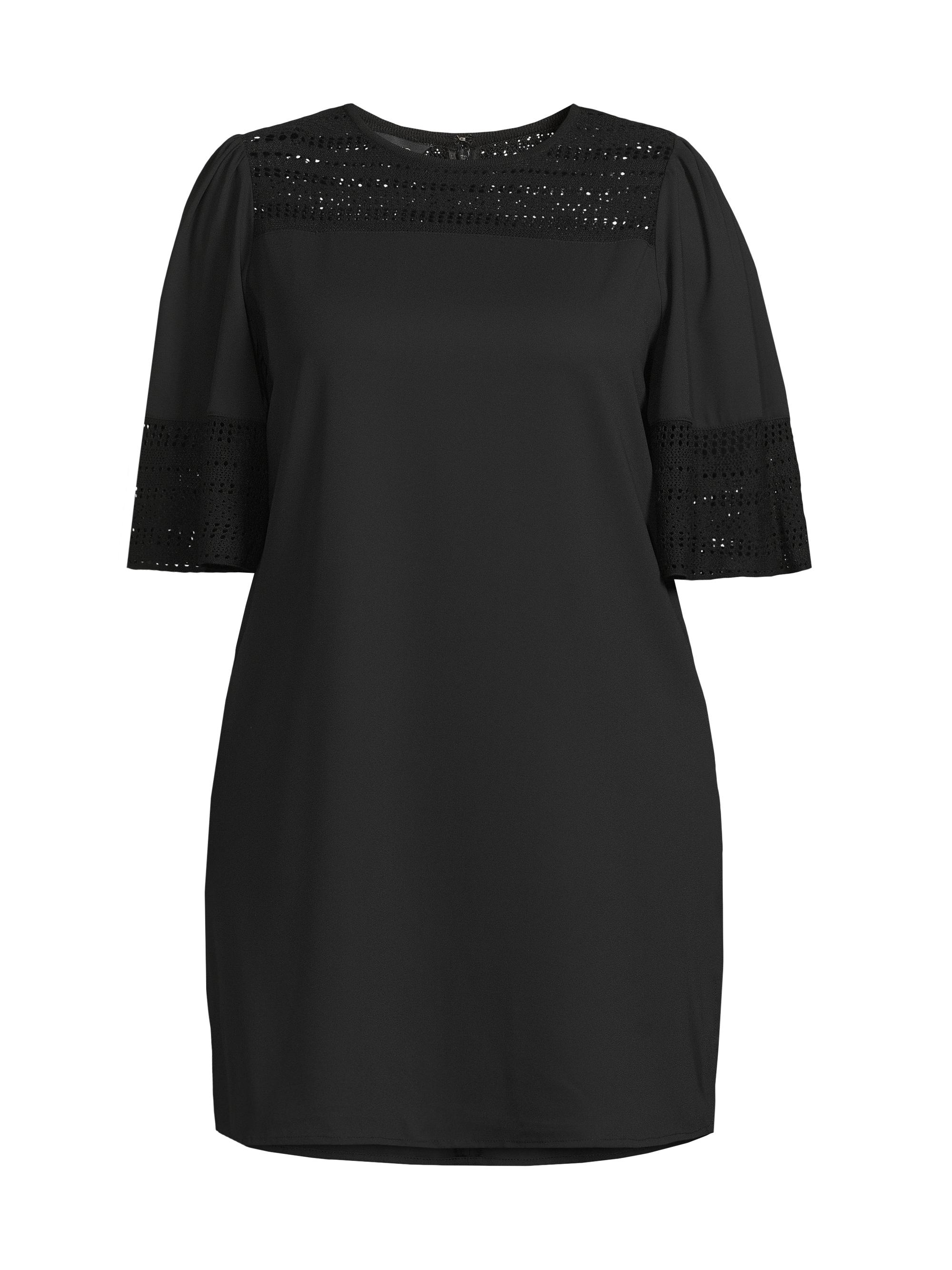 Ming Wang Women's Geometric Lace Shift Minidress - Black