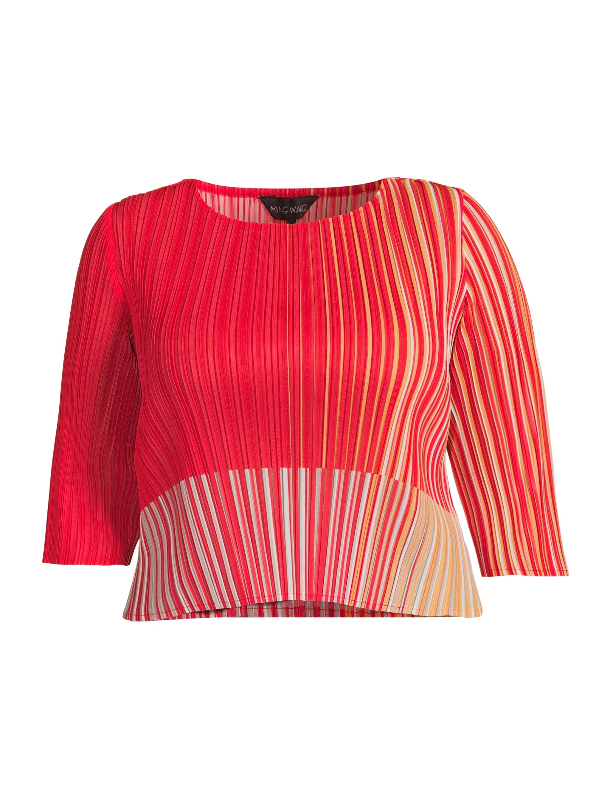 Ming Wang Women's Plissé Cotton-Blend Top - Flamenco