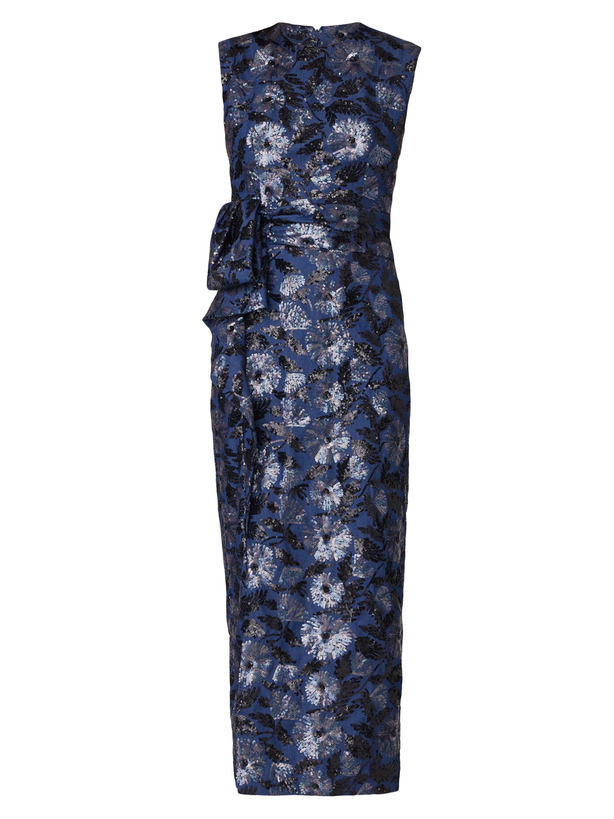 Shoshanna Women's Silvia Floral Sequin Draped Sheath Dress - Denim Jet