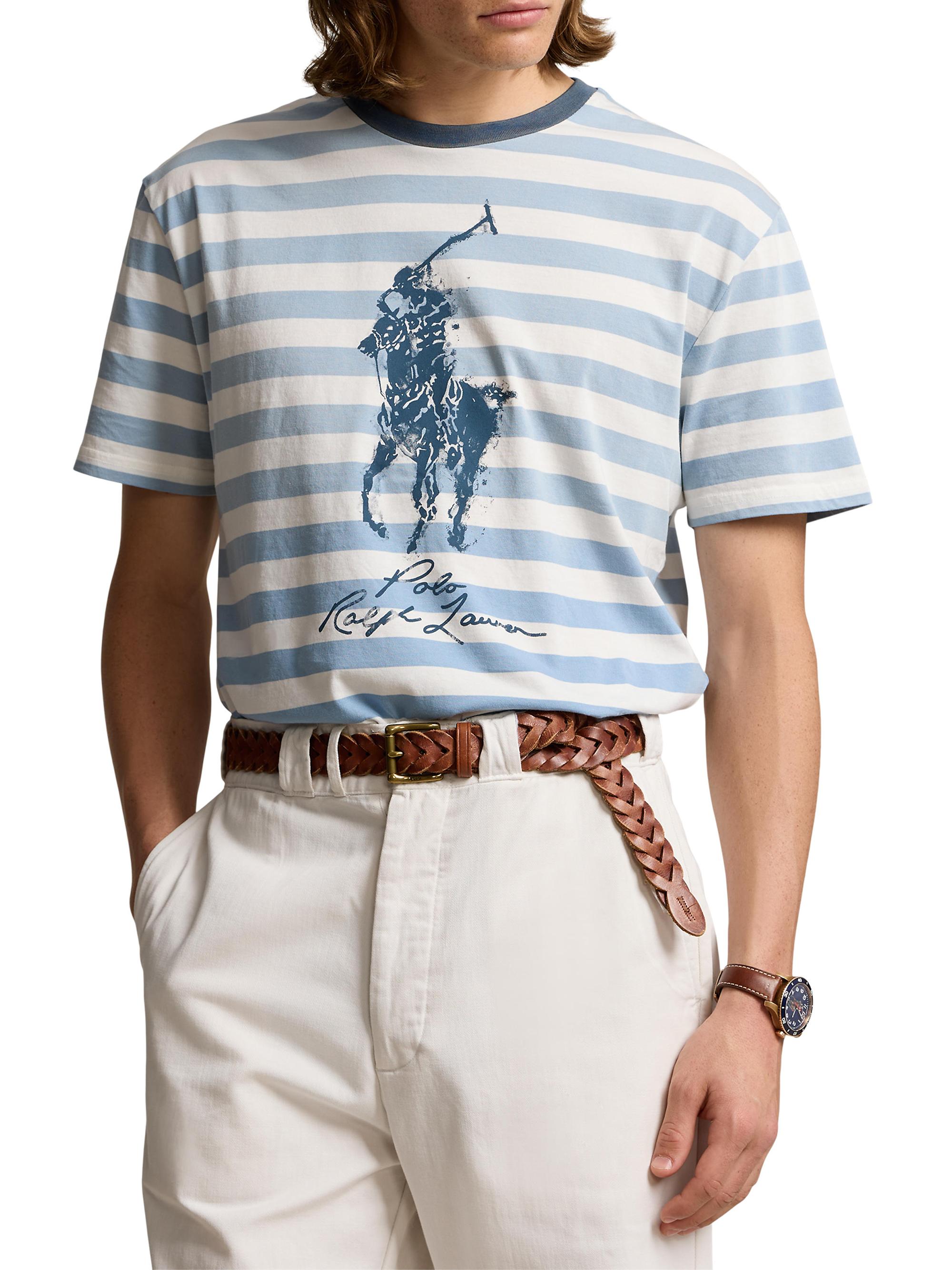 Polo Ralph Lauren Men's Striped Logo Cotton T-Shirt - Vessel Blue Nevis
