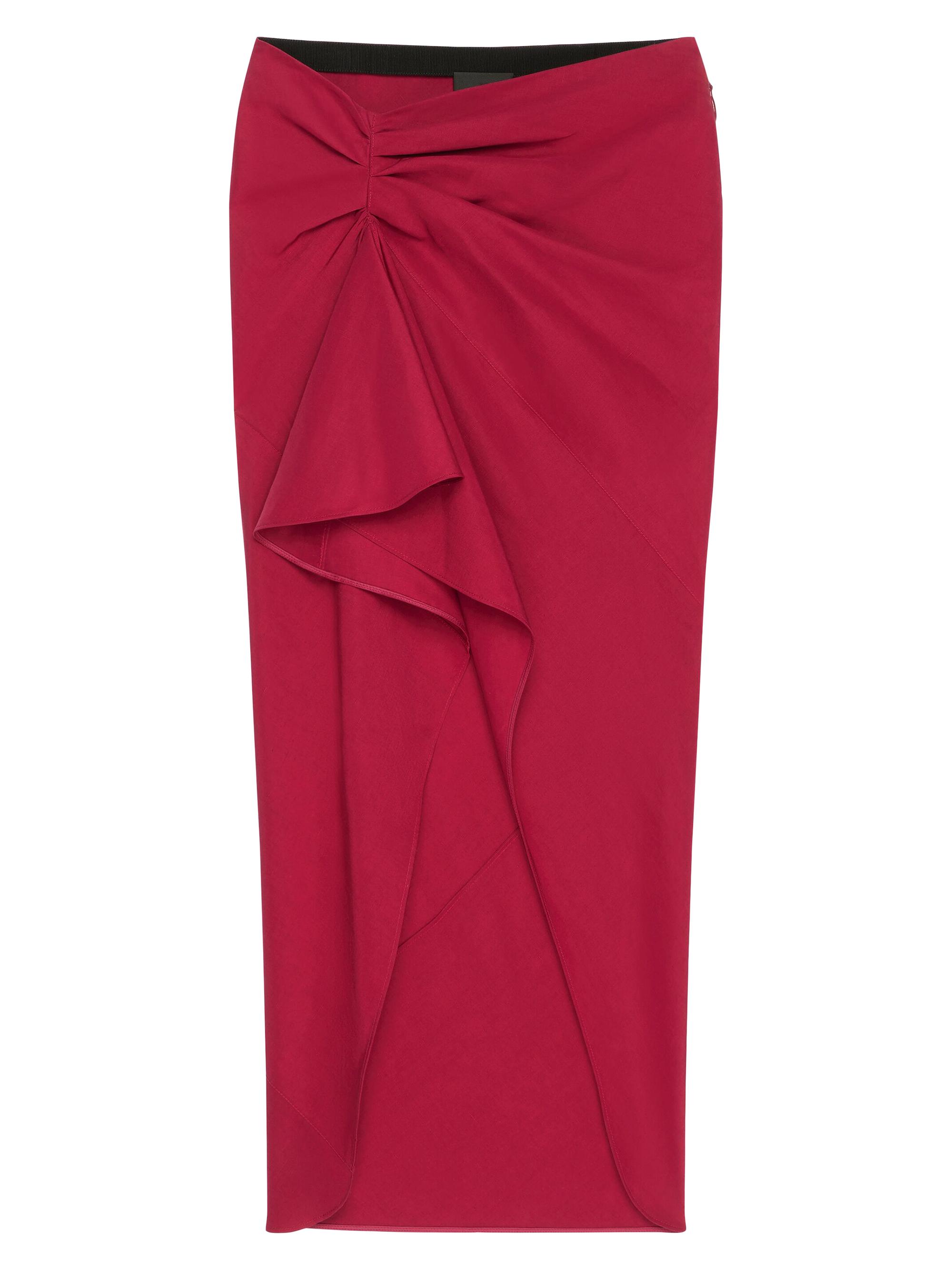 Givenchy Women's Asymmetric Draped Skirt in Linen and Silk - Red Cherry