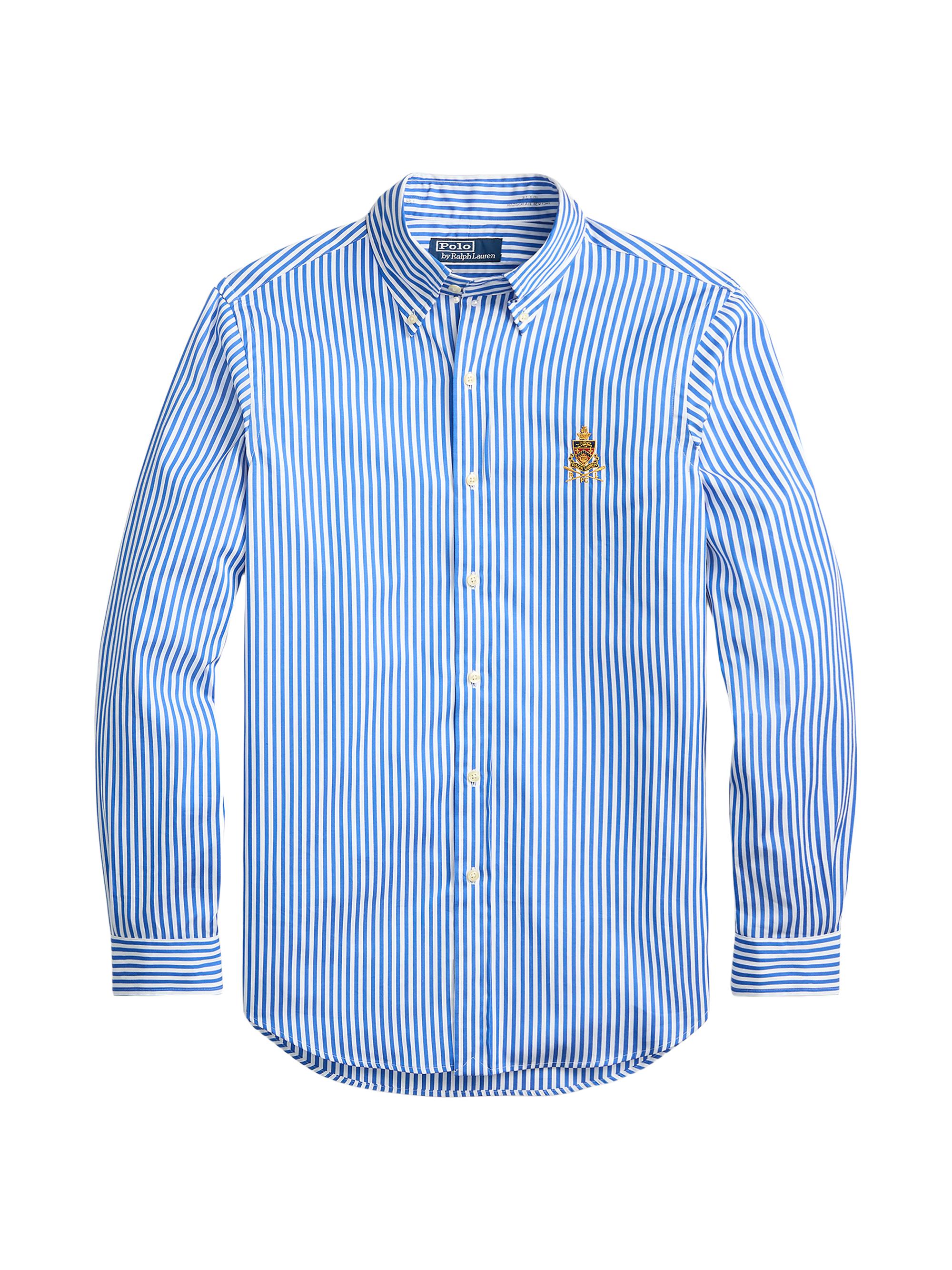 Polo Ralph Lauren Men's Striped Cotton Button-Down Shirt - White Blue