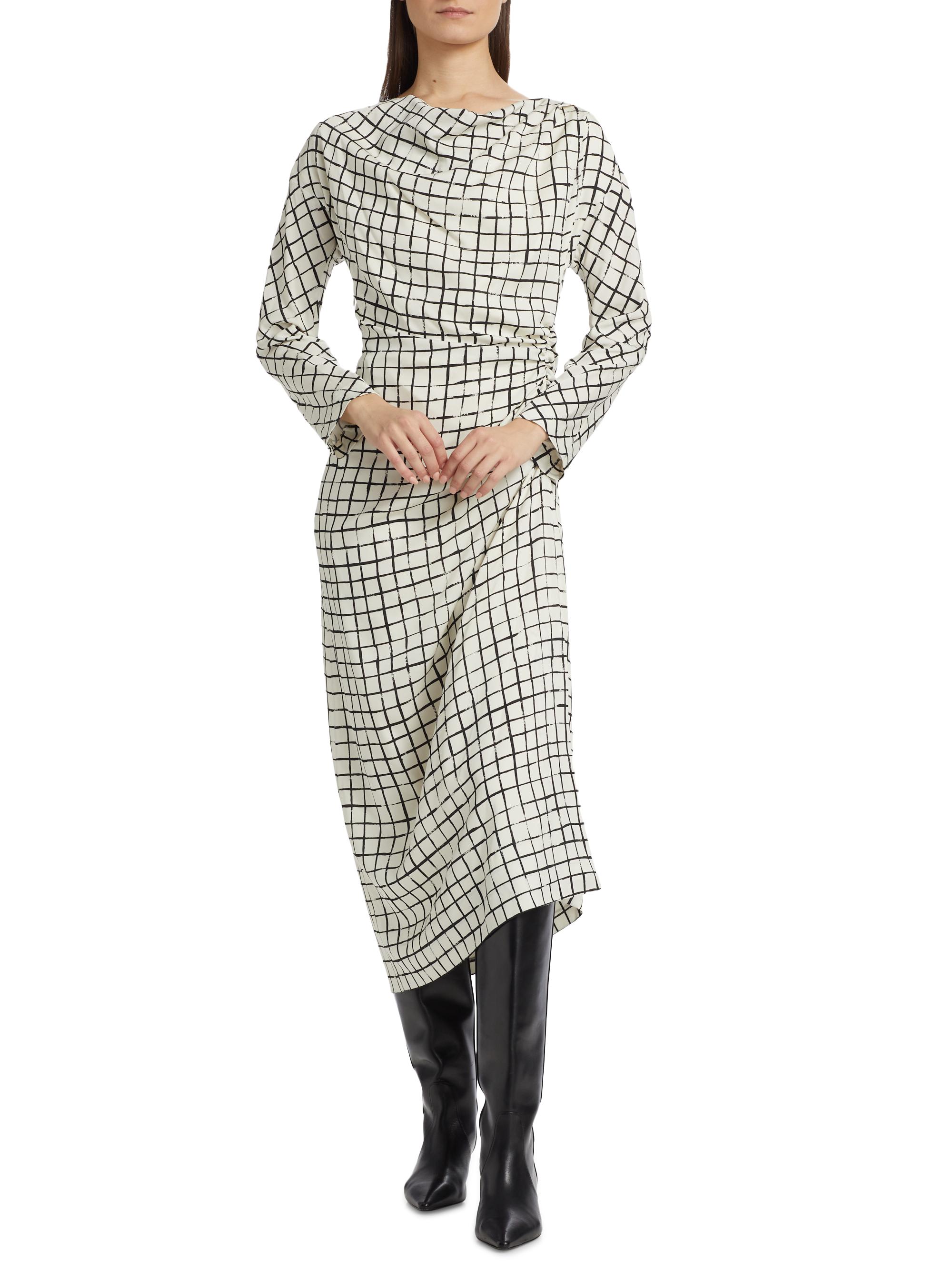 Dries Van Noten Didi Grid Silk-Blend Gathered Midi-Dress | Saks