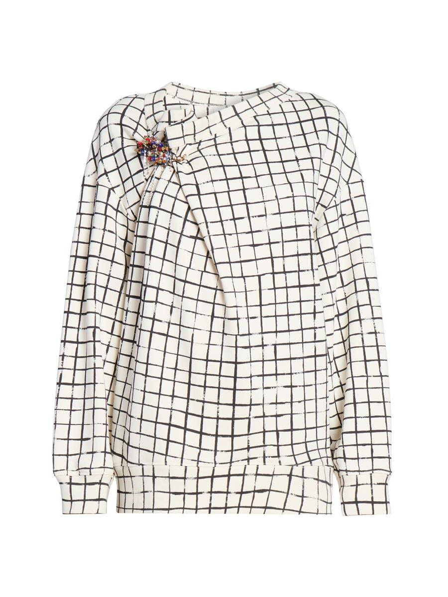 Dries Van Noten Hatties Grid Cotton Foldover Sweater | Saks