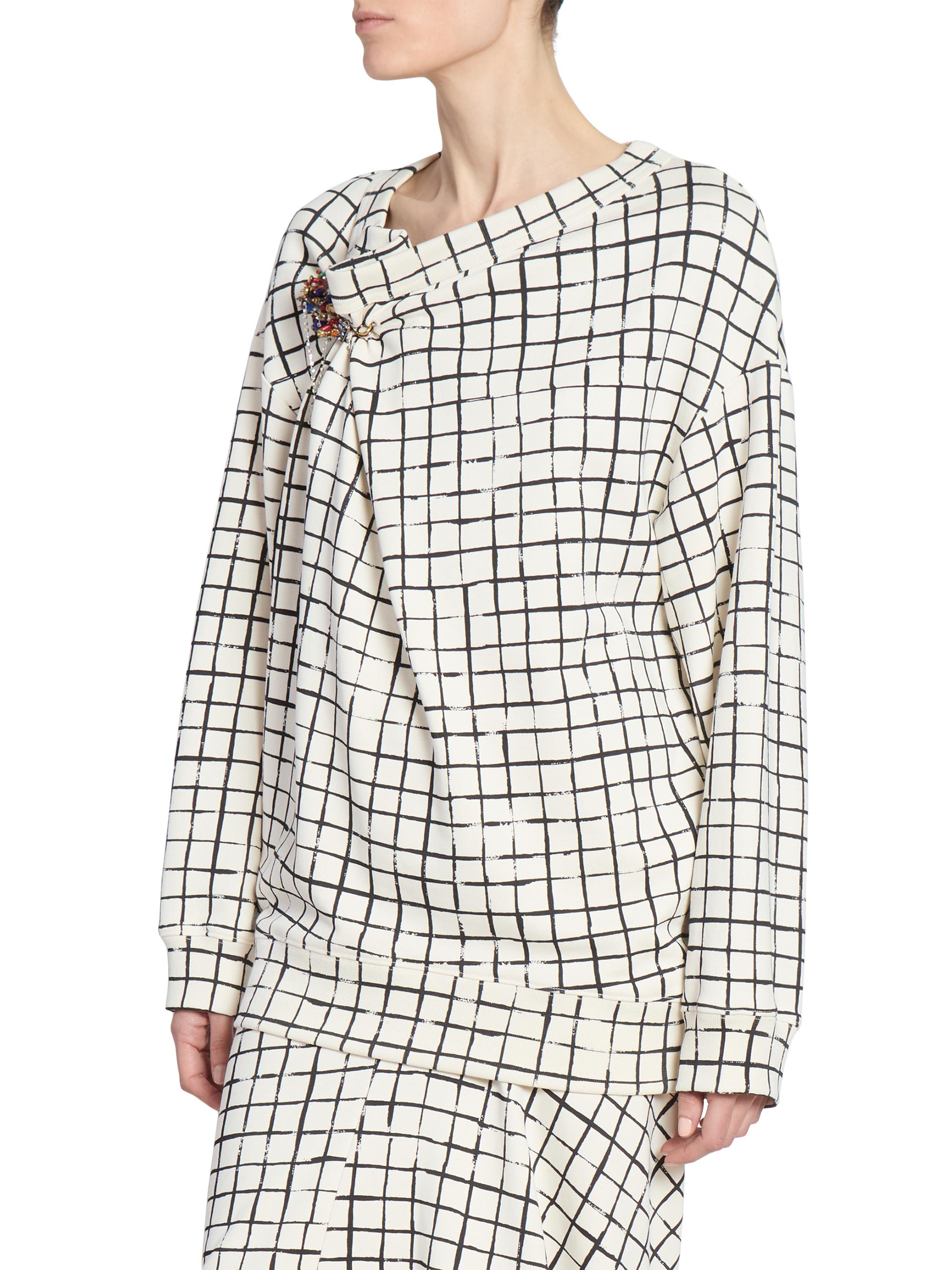 Dries Van Noten Hatties Grid Cotton Foldover Sweater | Saks Fifth
