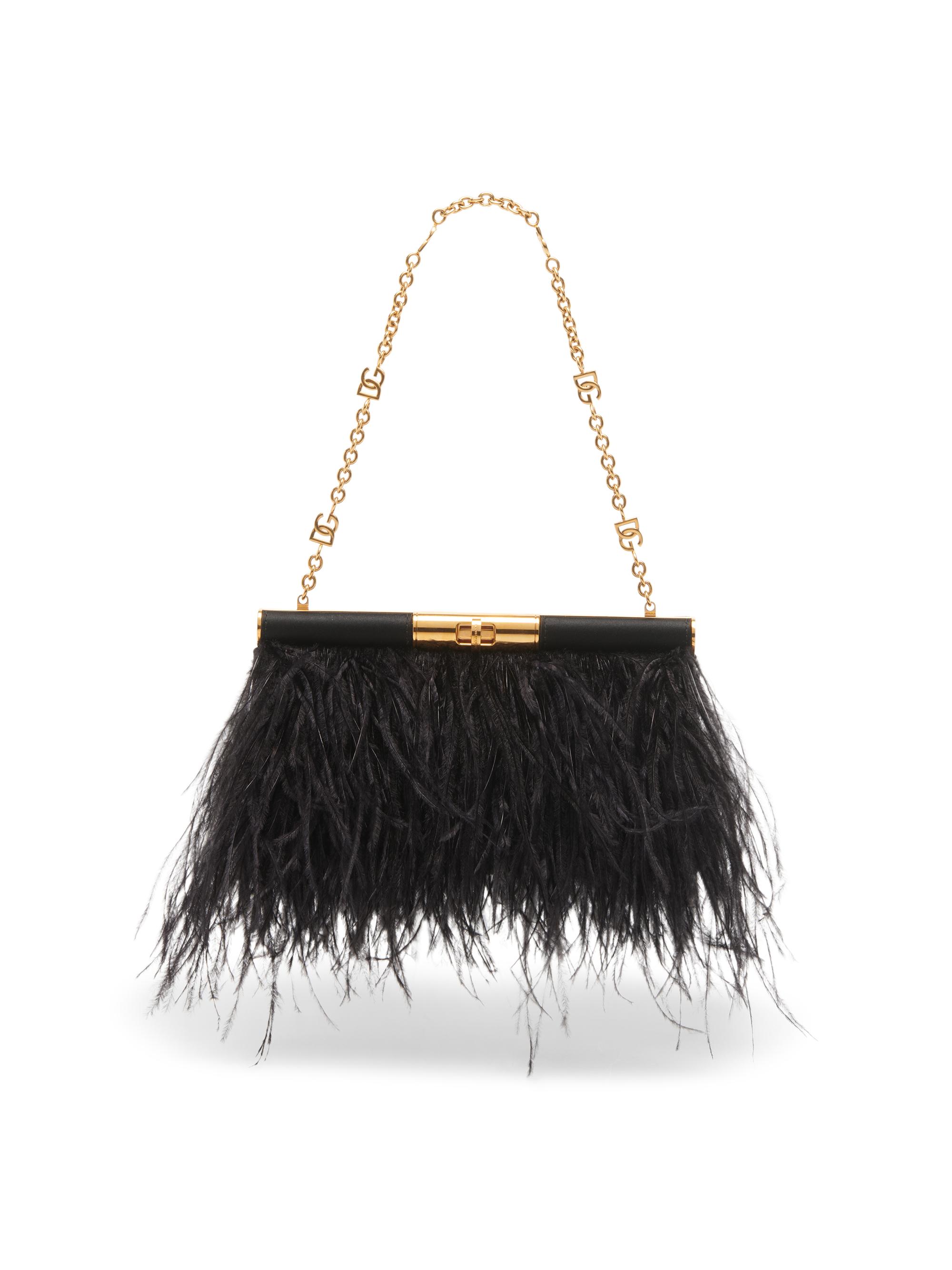Dolce & Gabbana Women's  Marlene Ostrich Feather Shoulder Bag - Black