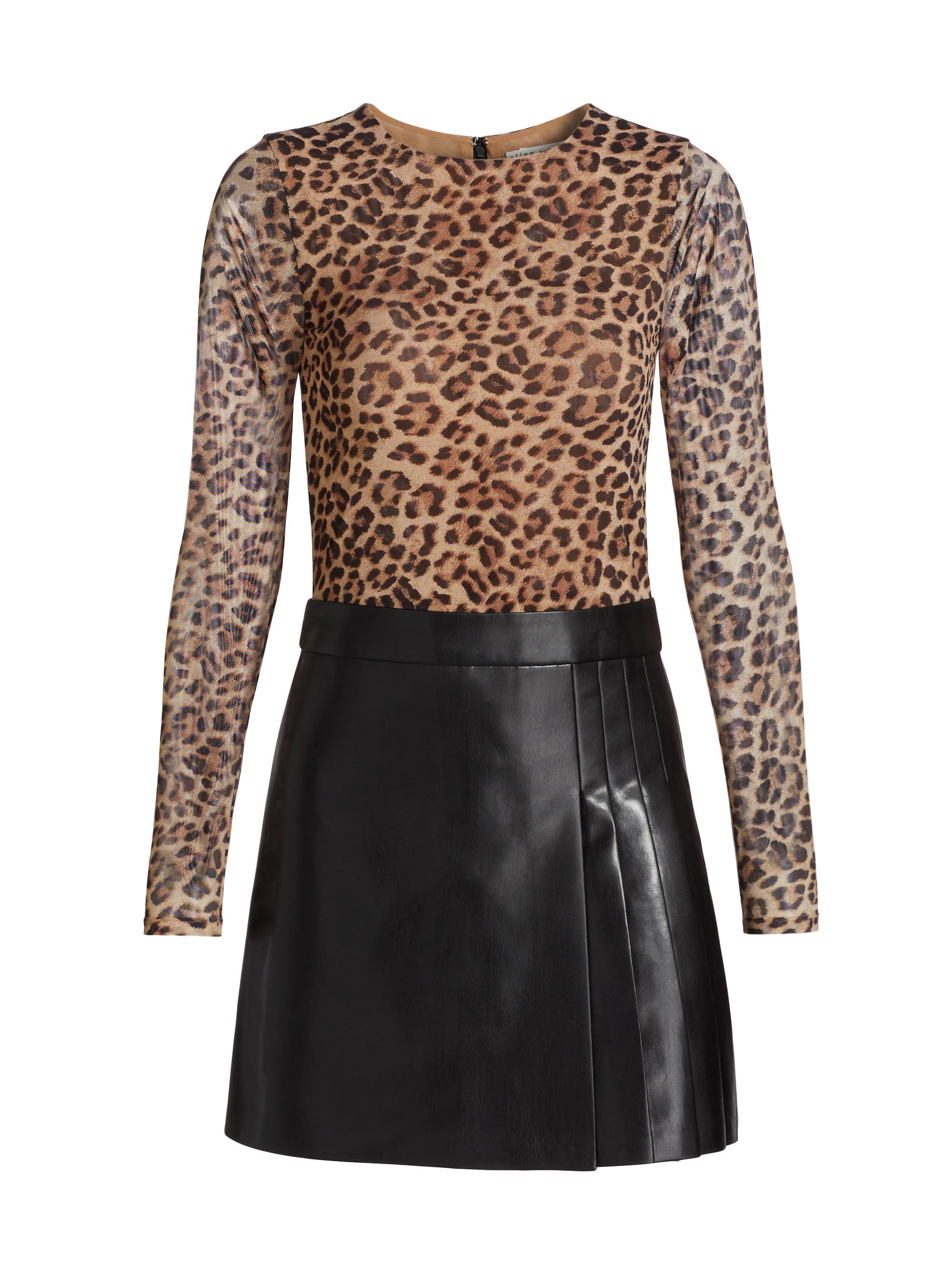 Alice + Olivia Women's Chara Pieced Pleated Minidress - Leopard Love Black
