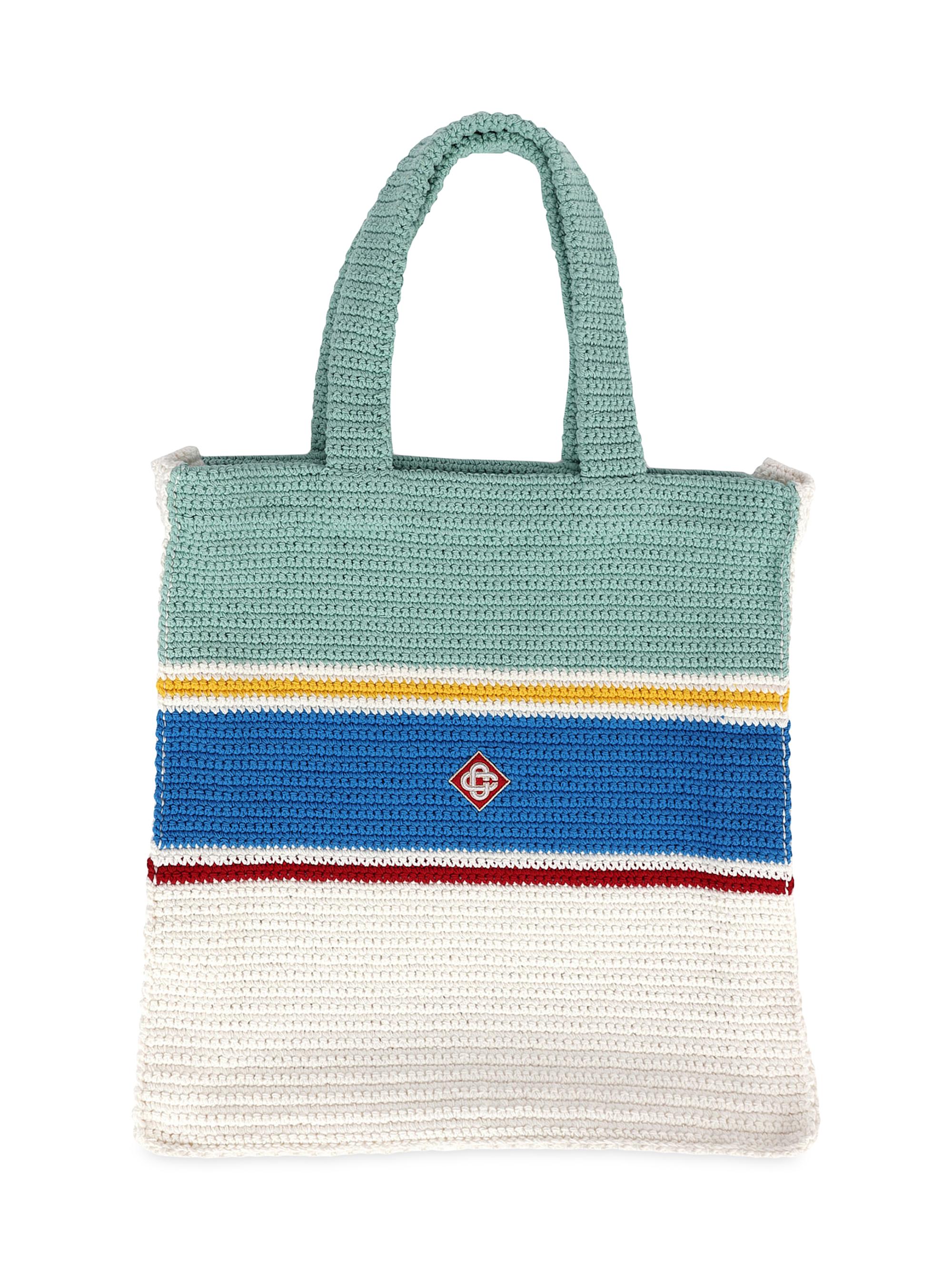 Casablanca Women's Cotton Crochet Tote Bag - White Blue Multi
