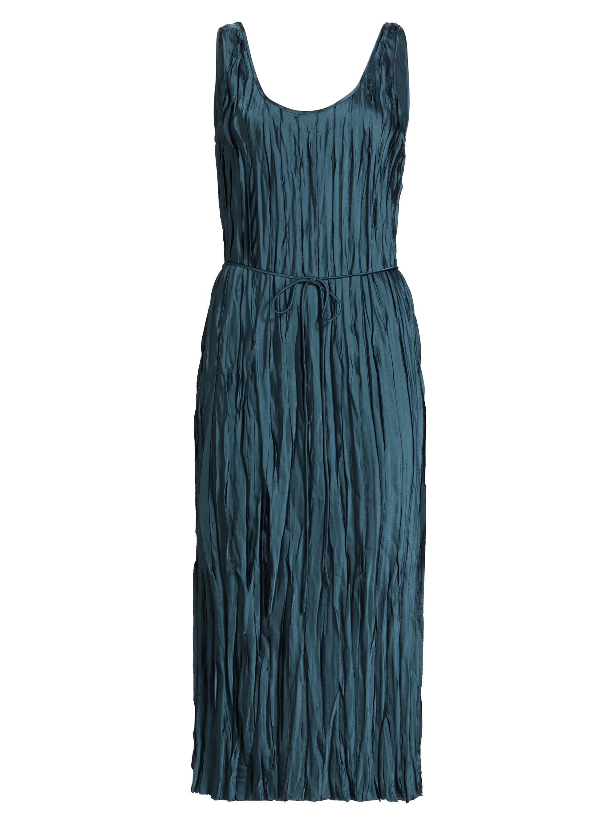 Eileen Fisher V-Neck Pleated Crushed Silk Midi-Dress | Saks