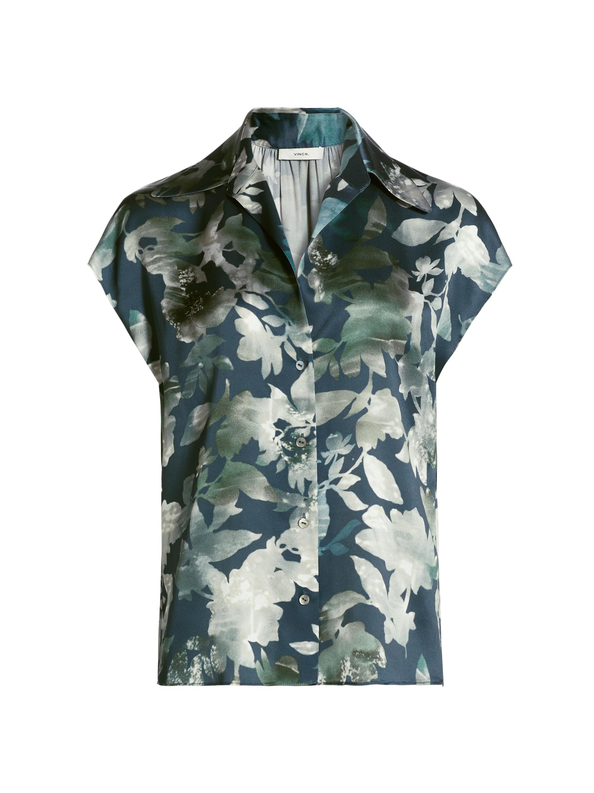 Vince Women's Shimmer Lake Silk Blouse - Deep Sea