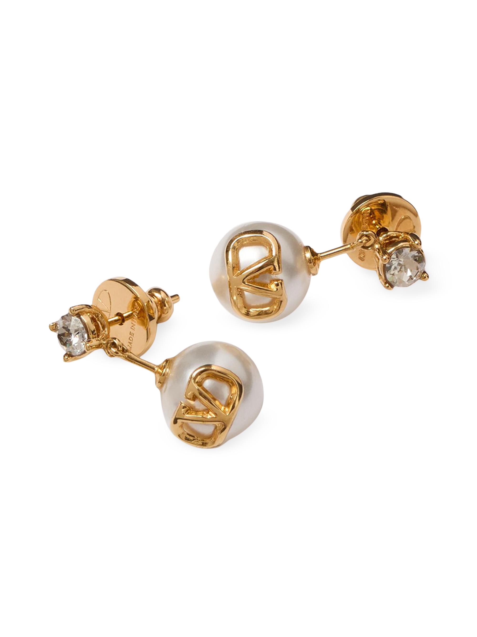Valentino Garavani Women's VLogo Signature Earrings in Metal, Swarovski Crystals and Resin Pearls - Gold