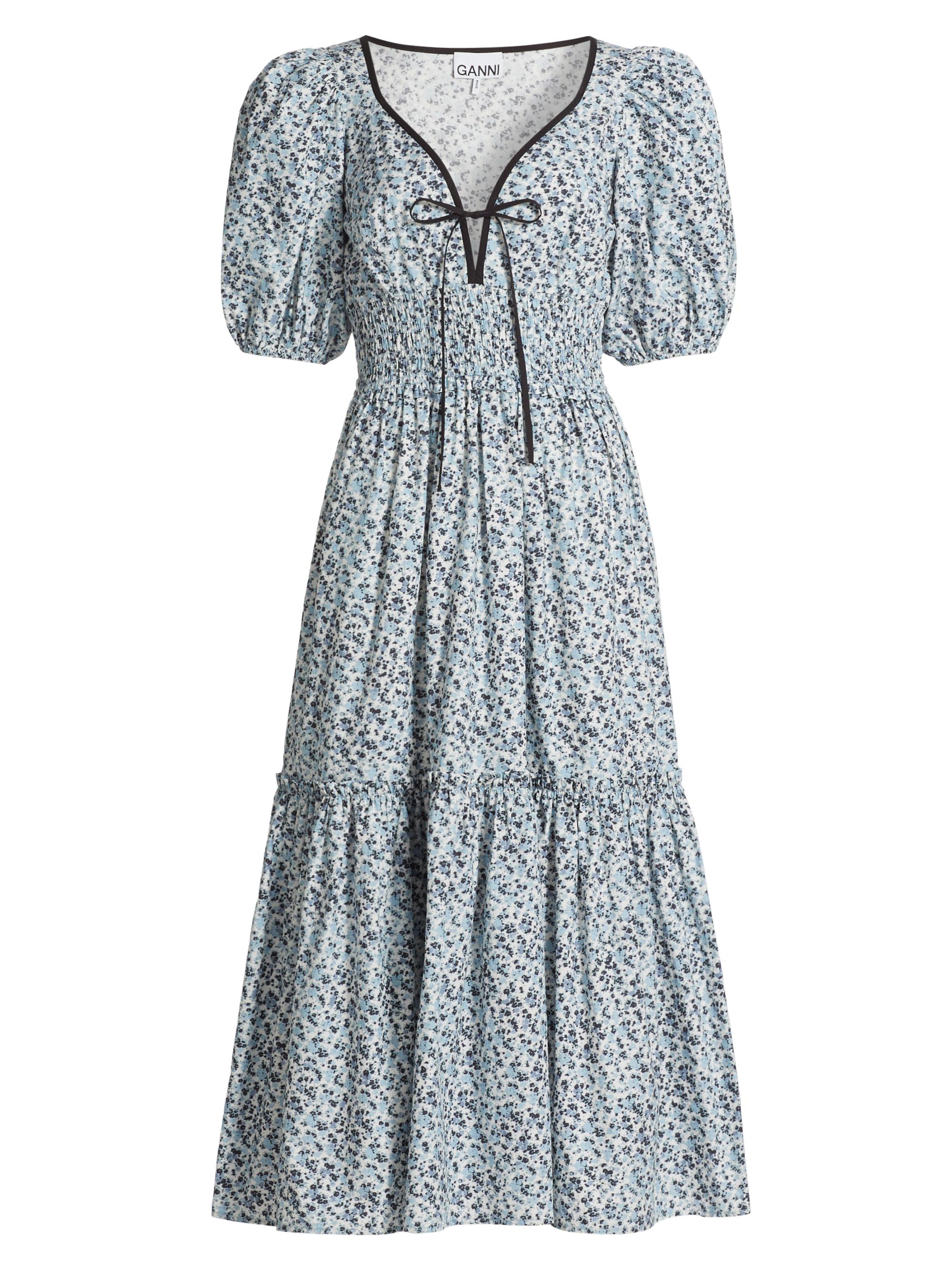 Ganni Women's Floral Cotton Tie-Front Midi-Dress - Glacier Lake