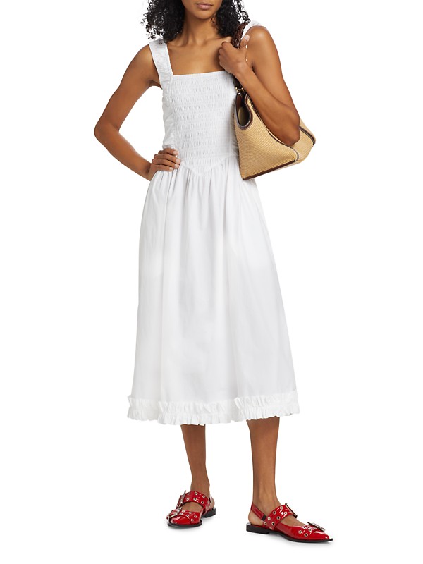 Shop Ganni Cotton Poplin Smock Midi-Dress | Saks Fifth Avenue Shop Ganni Cotton Poplin Smock Midi-Dress | Saks Fifth Avenue