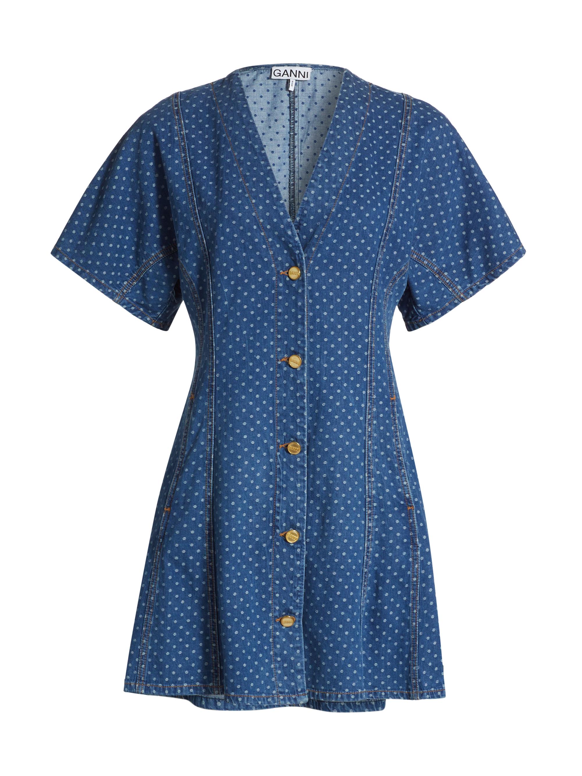 Ganni Polka Dot Denim Minidress | Saks Fifth Avenue