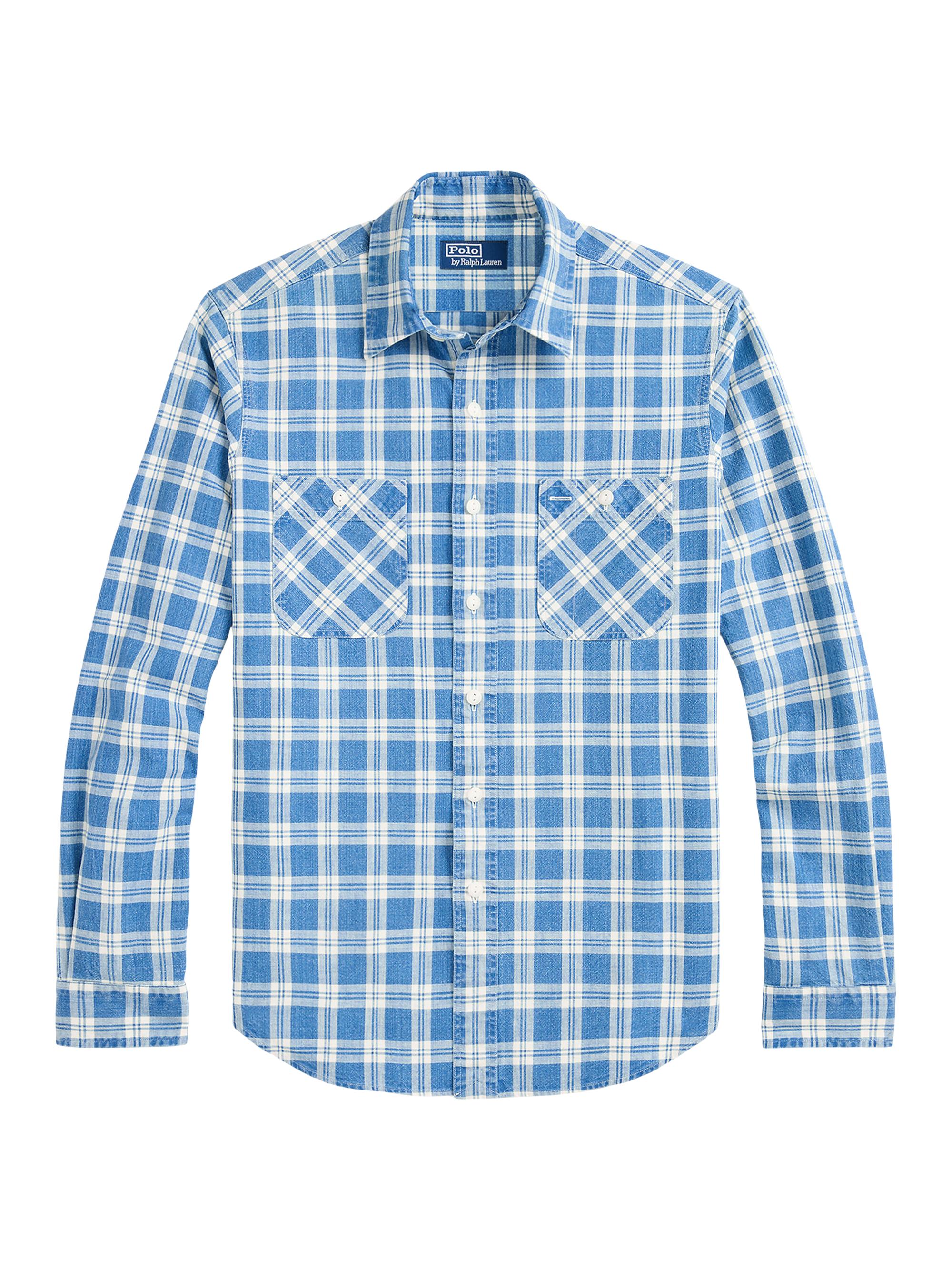 Polo Ralph Lauren Men's Plaid Two-Pocket Sport Shirt - Indigo White