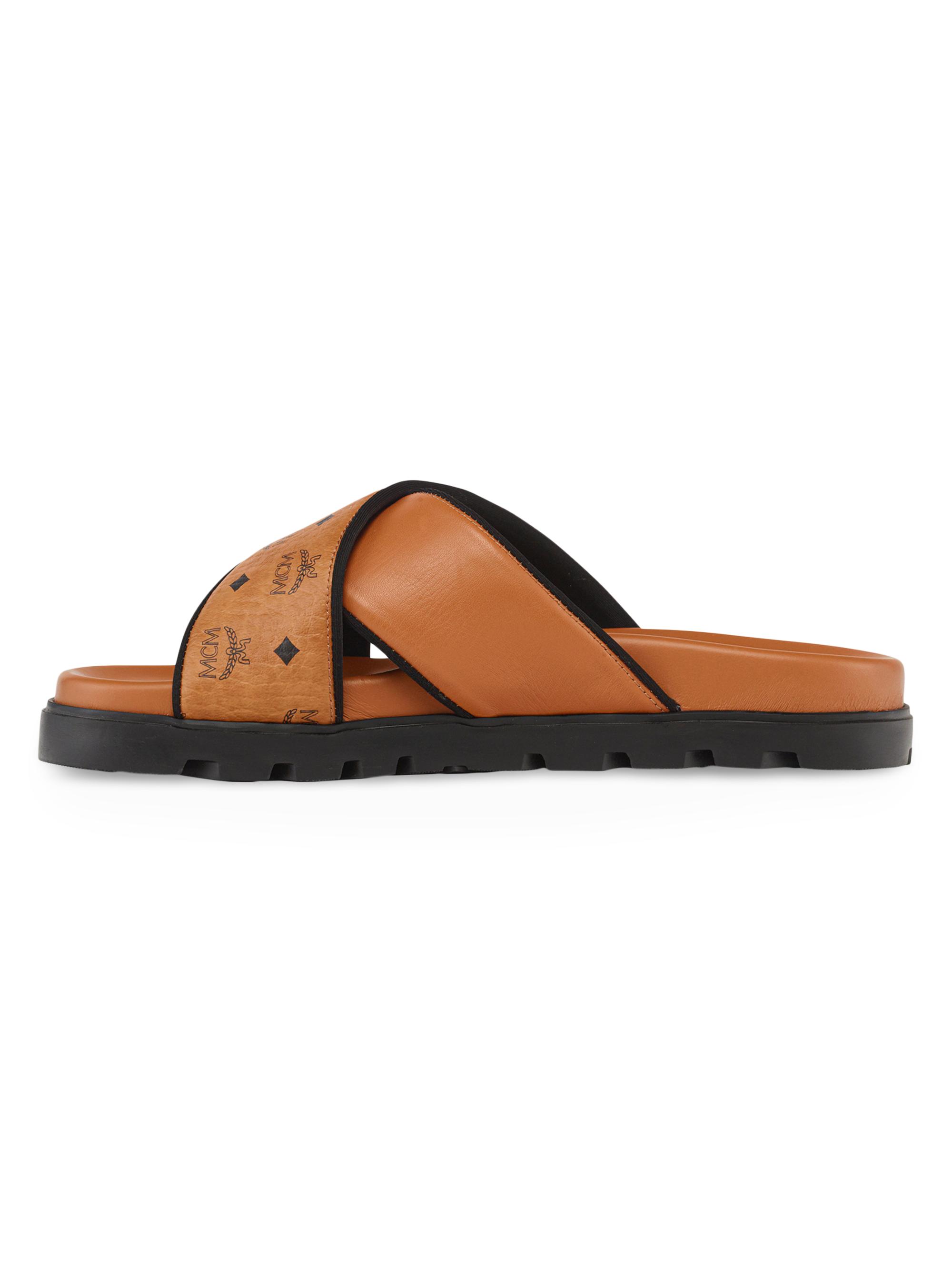 MCM Women's Leather Flat Sandals - Cognac
