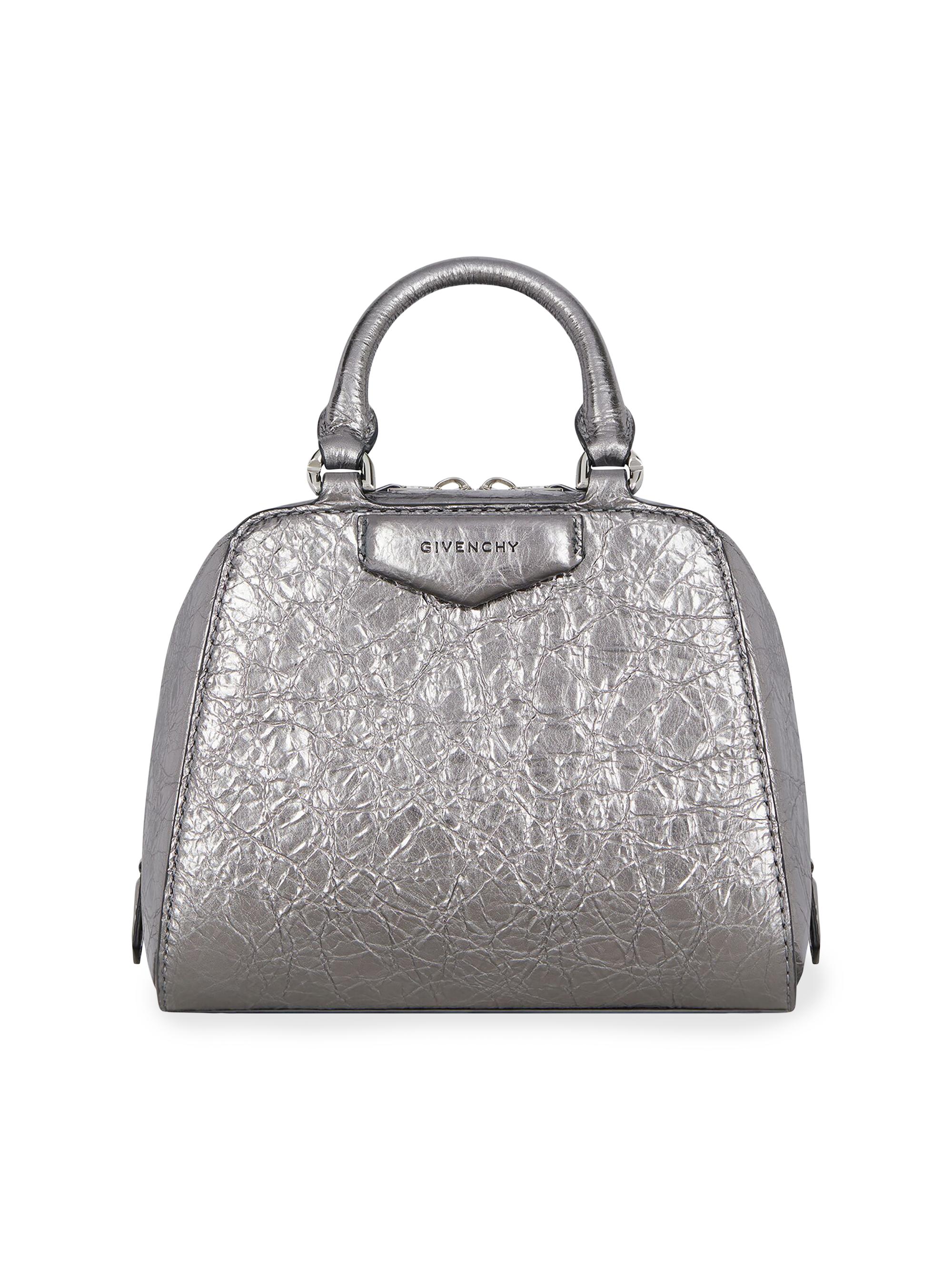 Givenchy Women's Micro Antigona Cube Bag in Laminated Leather - Silvery Grey