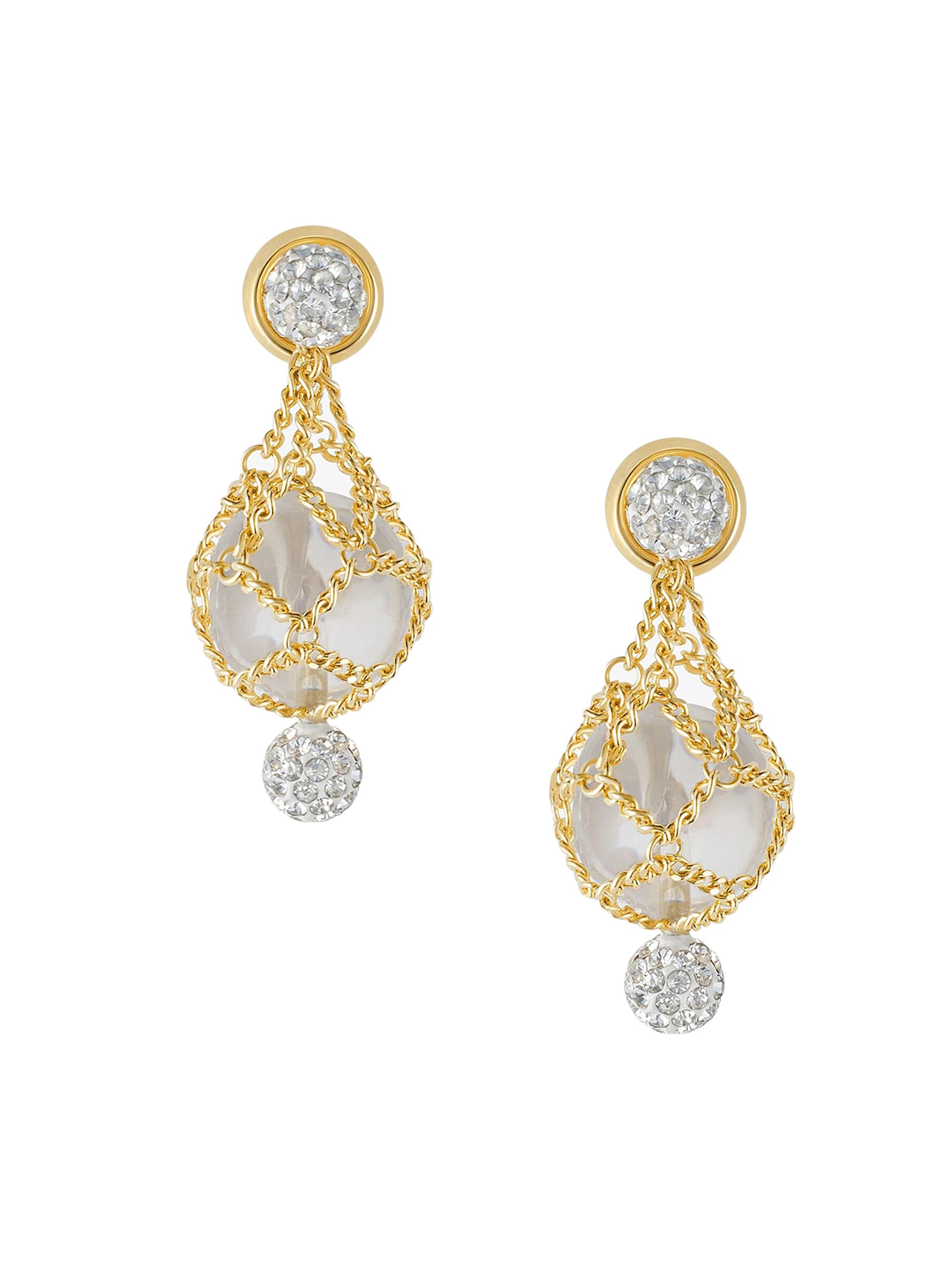 thumbnail image 2 of Grace Of New York Clip-On Pearl Crystal Dangle Earrings – Silver Fashion 2 of 4