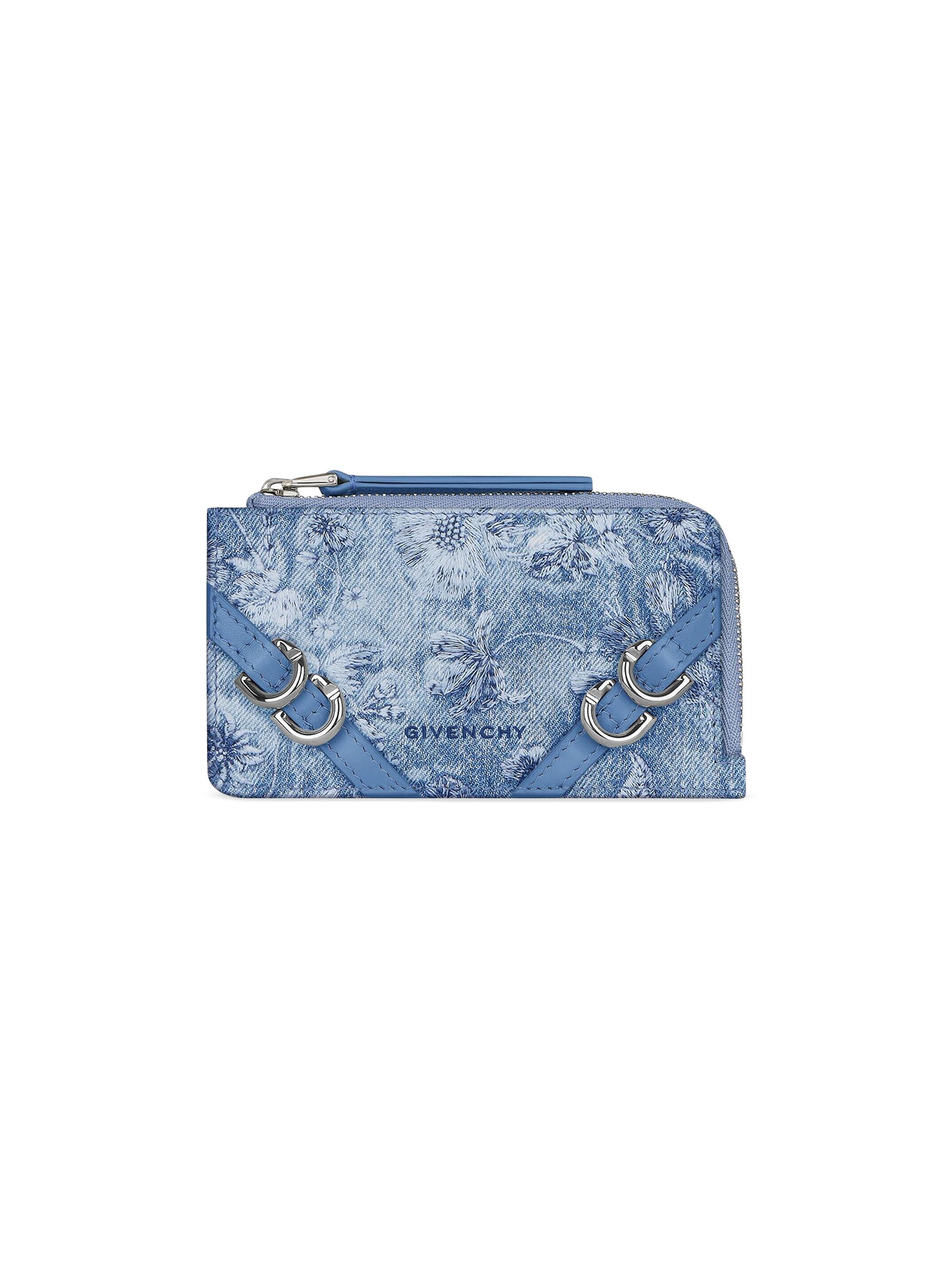 Givenchy Women's Voyou Zipped Card Holder in Embroidered Denim Blue