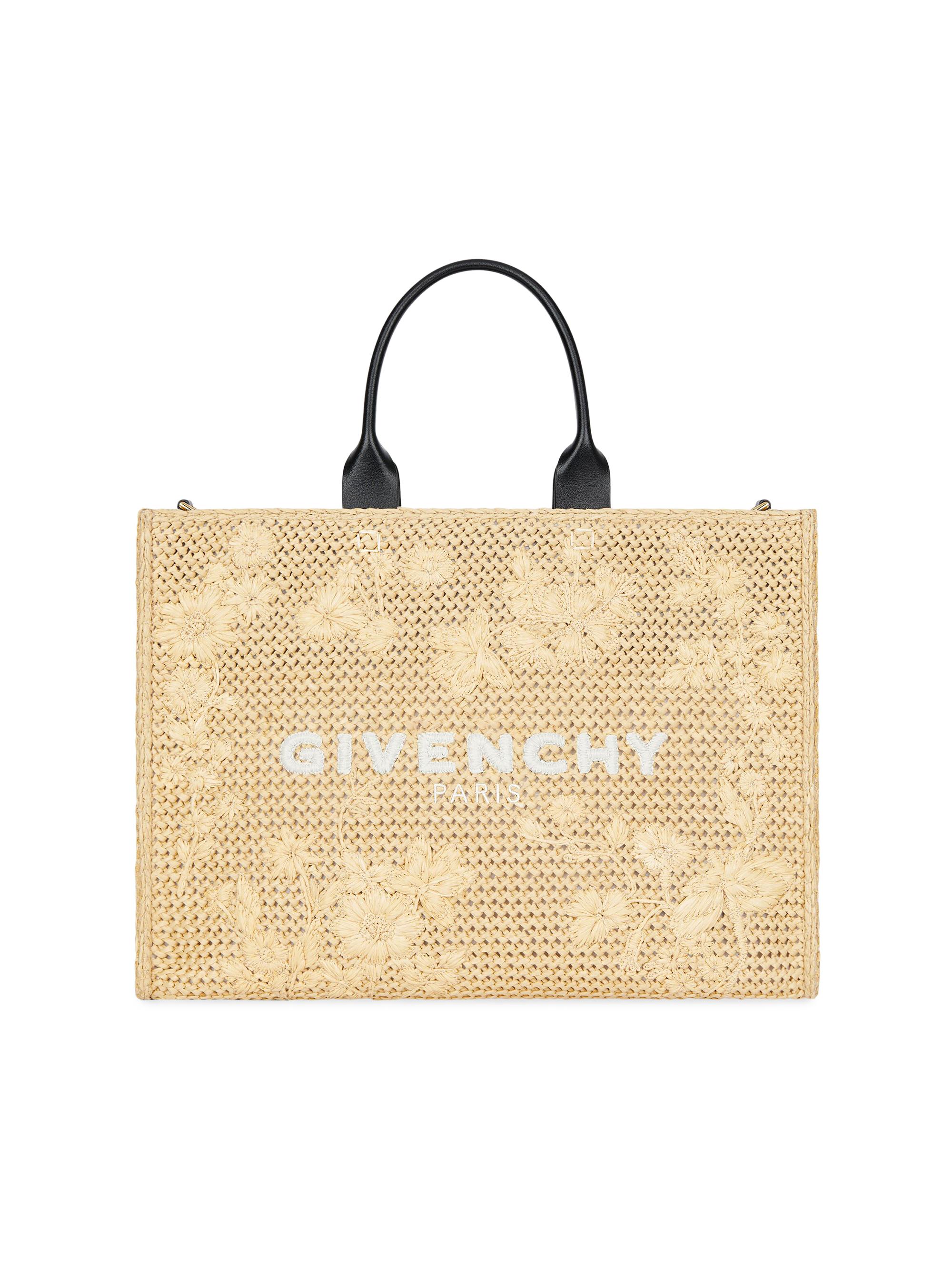 Givenchy Women's  G-Tote Bag in Raffia with Floral Embroidery - Natural