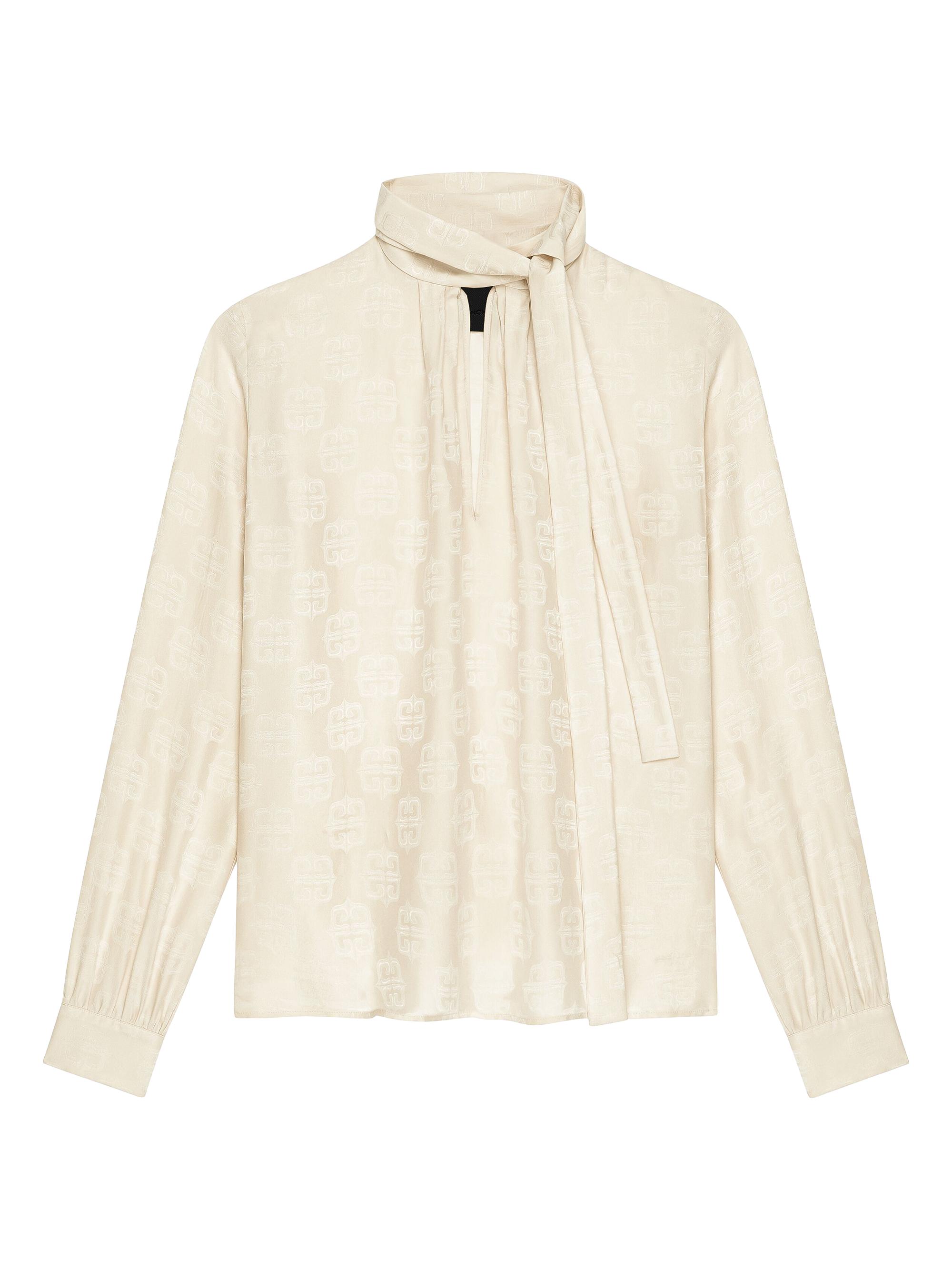 Givenchy Women's Blouse in 4G Liquid Jacquard with Lavalliere - Ecru