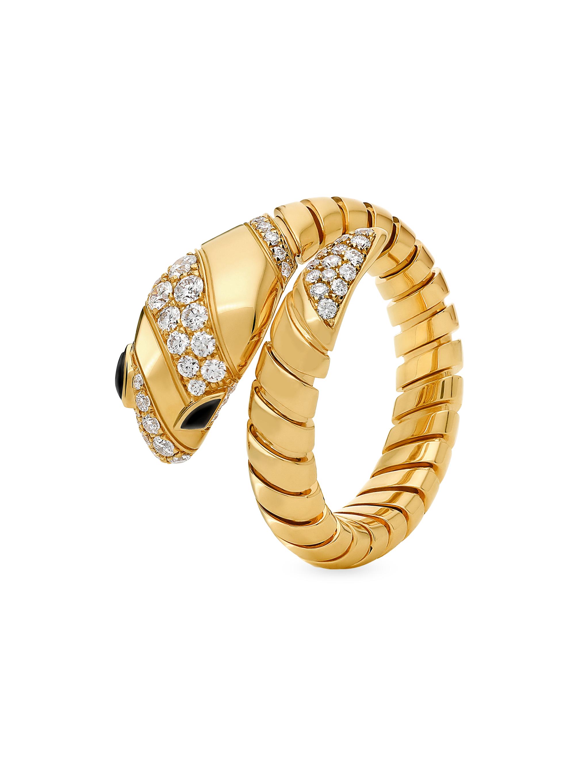 BVLGARI Women's Serpenti 1K Yellow Gold, 0.50 TCW Diamond & Onyx Tubogas Ring - Yellow Gold