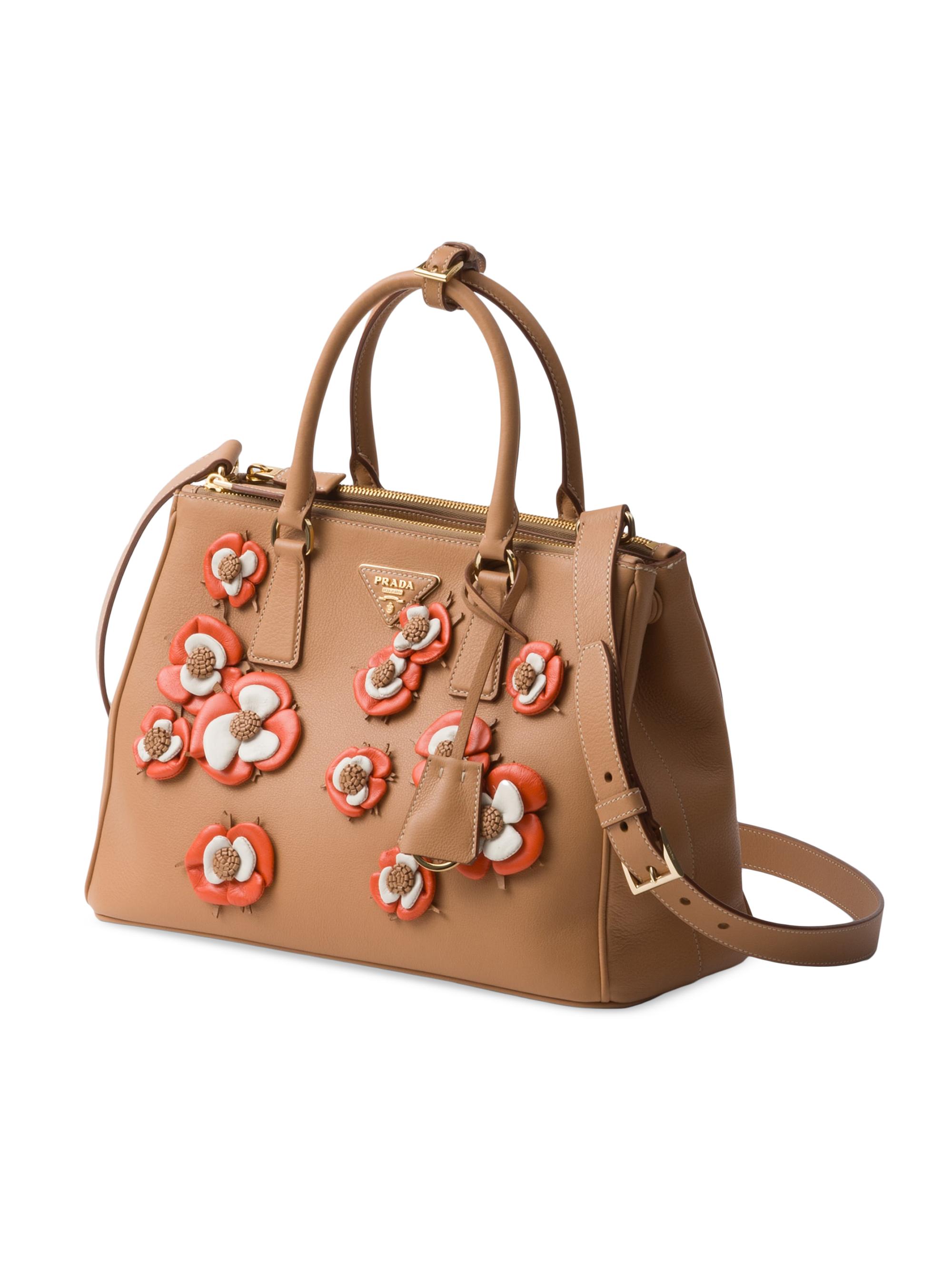 Prada Large Galleria Leather Bag with Floral Appliqués