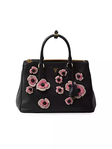 Large Galleria Leather Bag with Floral Appliqués