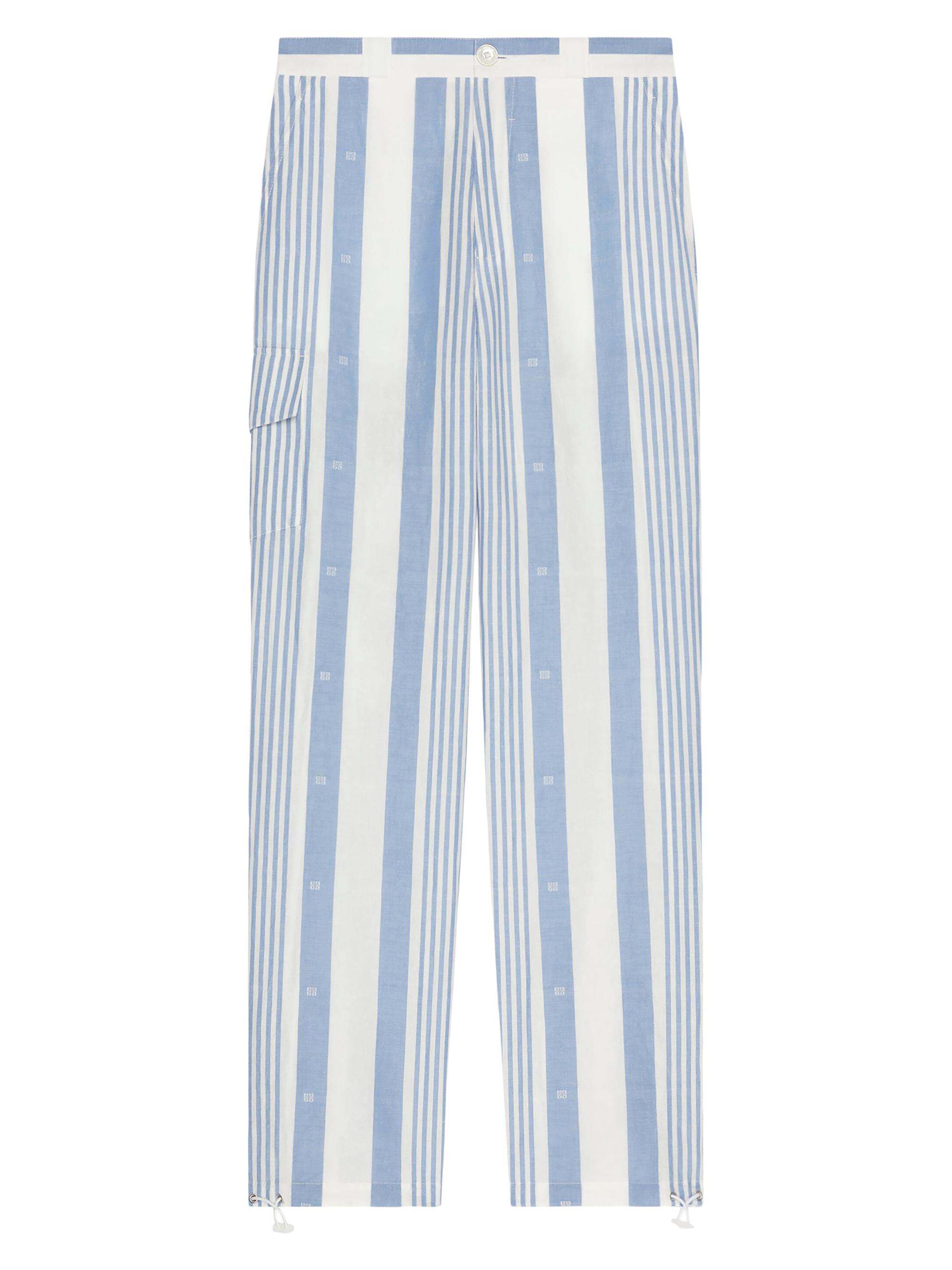 Givenchy Men's Pants in Linen with 4G Stripes - Blue Off White