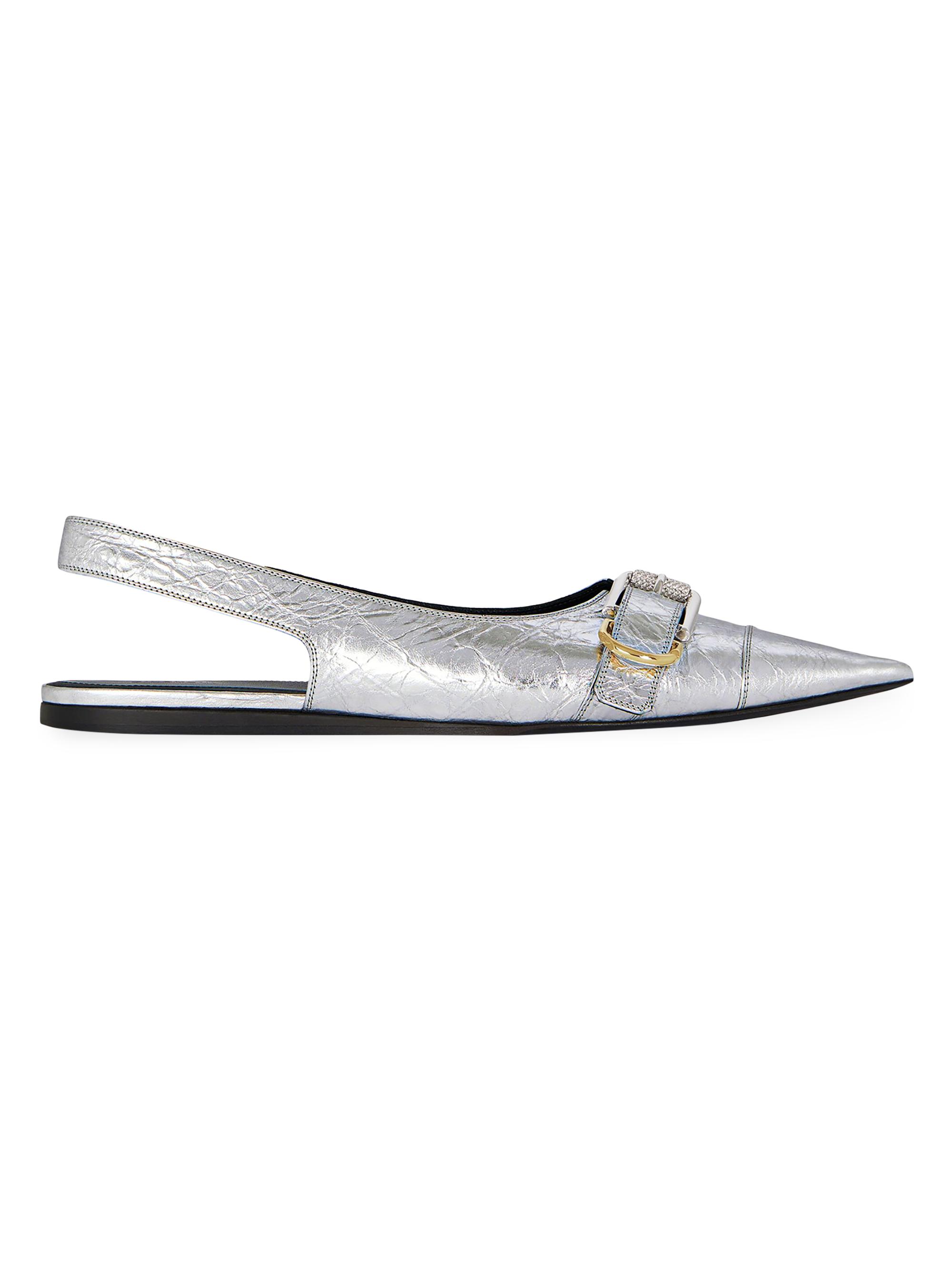 Givenchy Women's Voyou Flat Slingbacks in Laminated Leather - Silvery