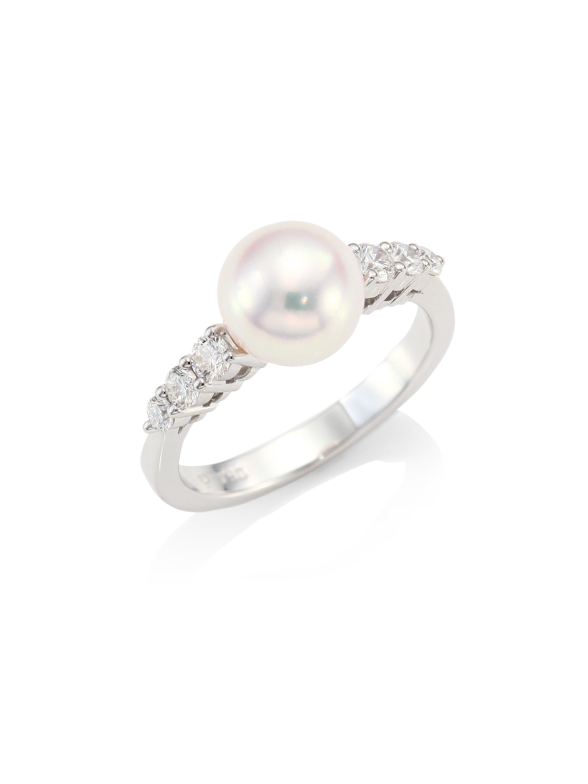 Mikimoto Women's Morning Dew 18K White Gold, Akoya Pearl & 0.31 TCW Diamond Ring - Pearl