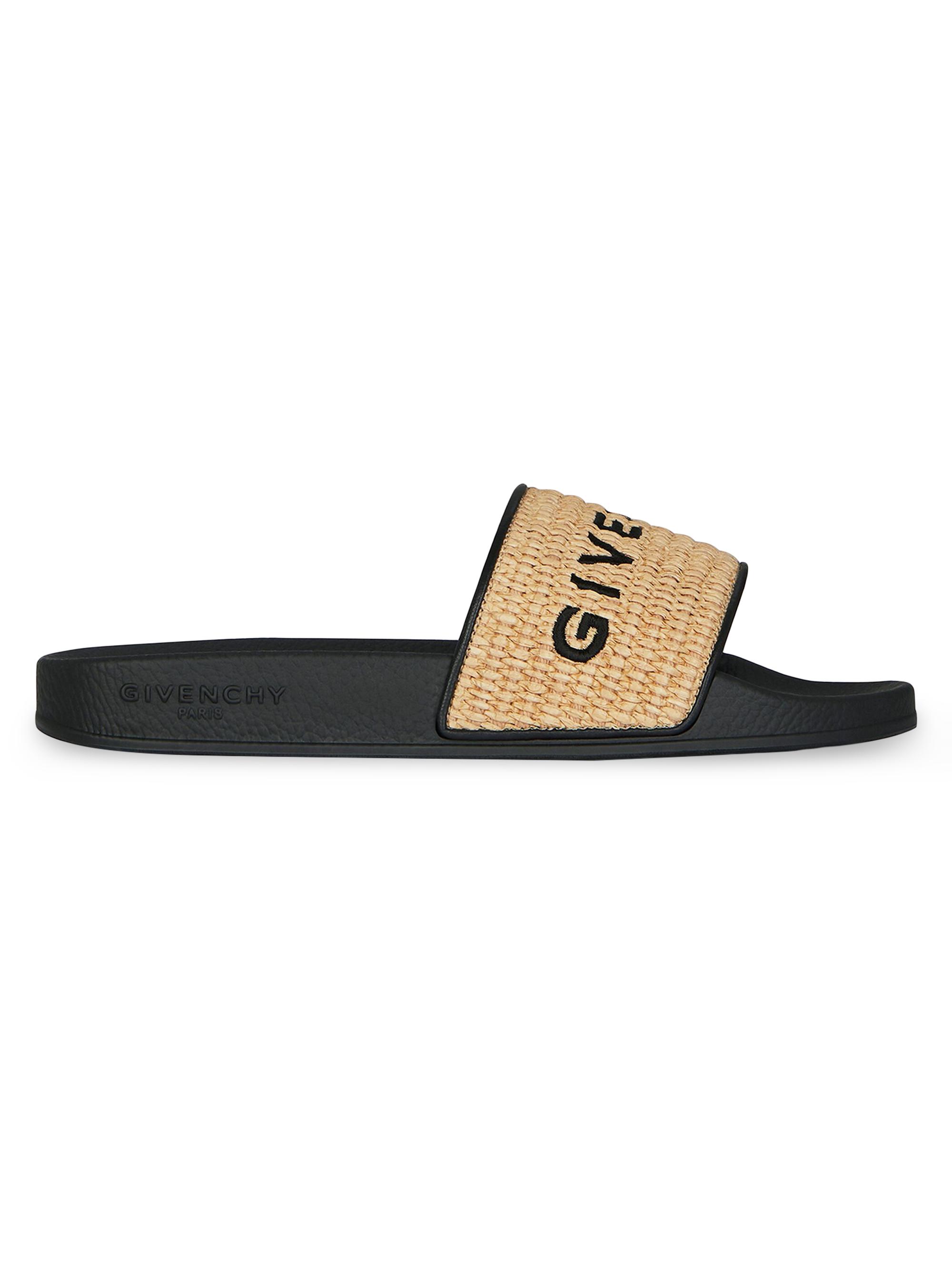 Givenchy Women's Slide Flat Sandals in Raffia - Black Natural