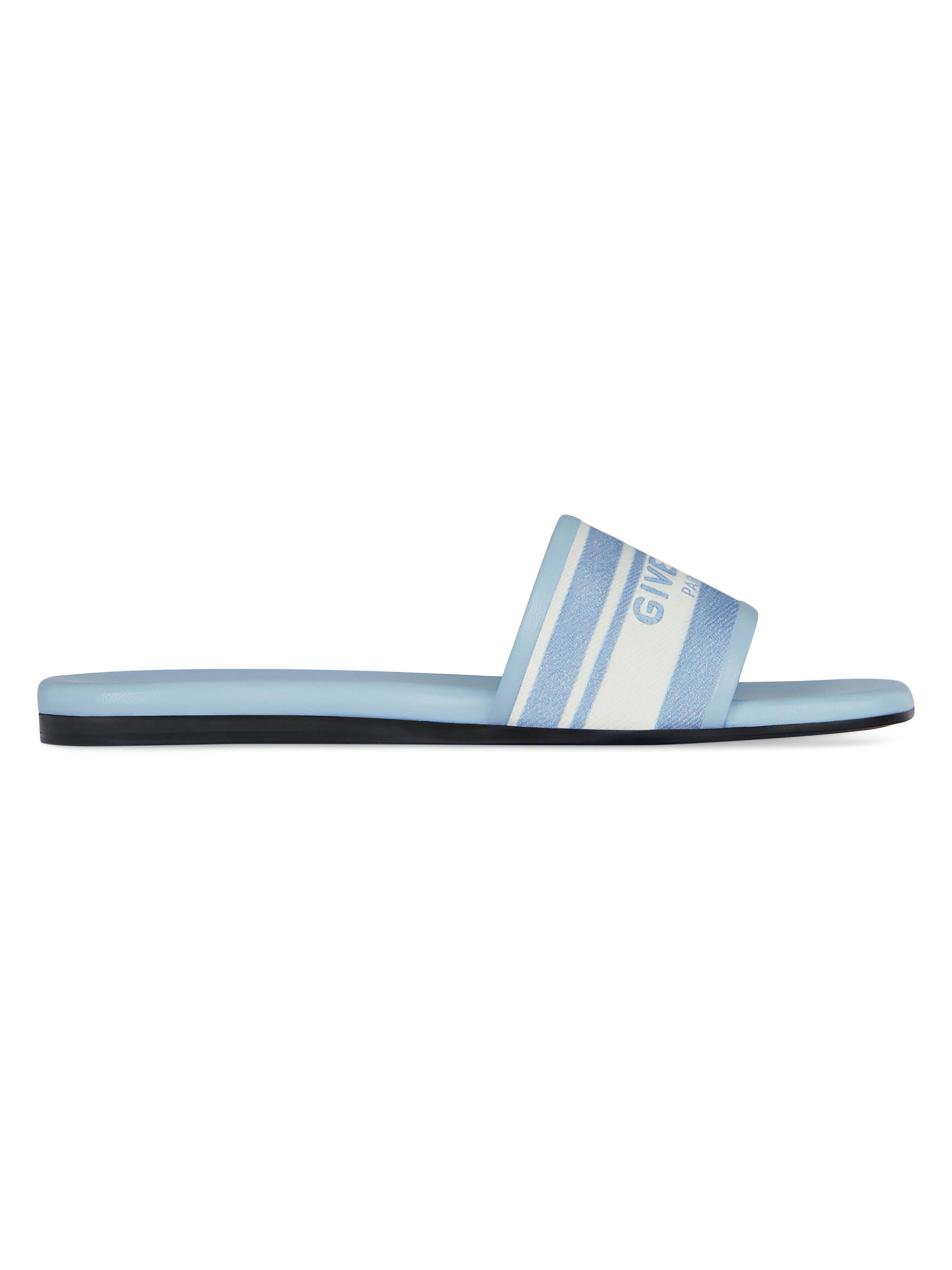 Givenchy Women's 4G Flat Mules in Denim with Stripes - White Blue