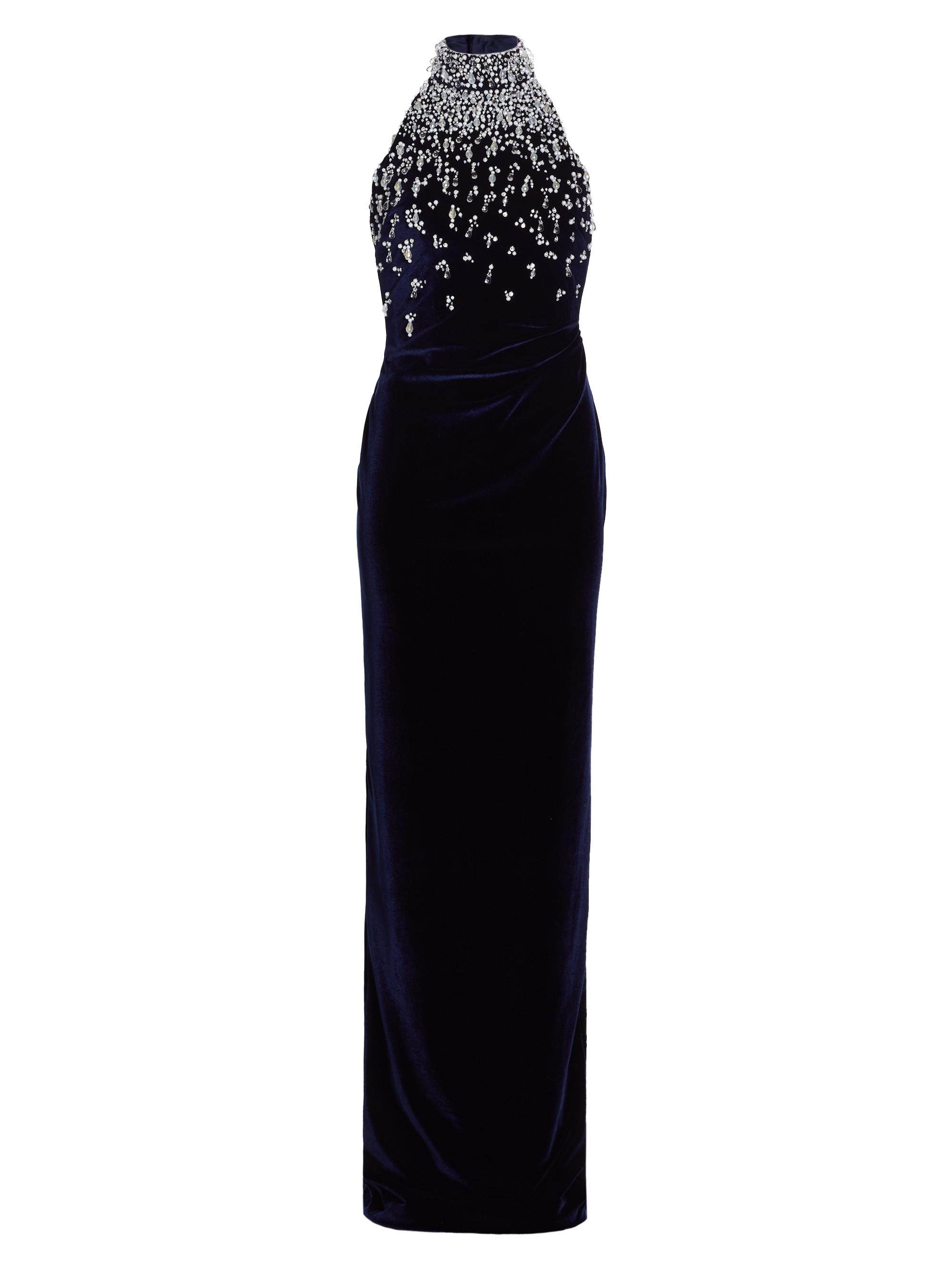 Pamella Roland Women's Beaded Velvet Halter Gown - Navy White