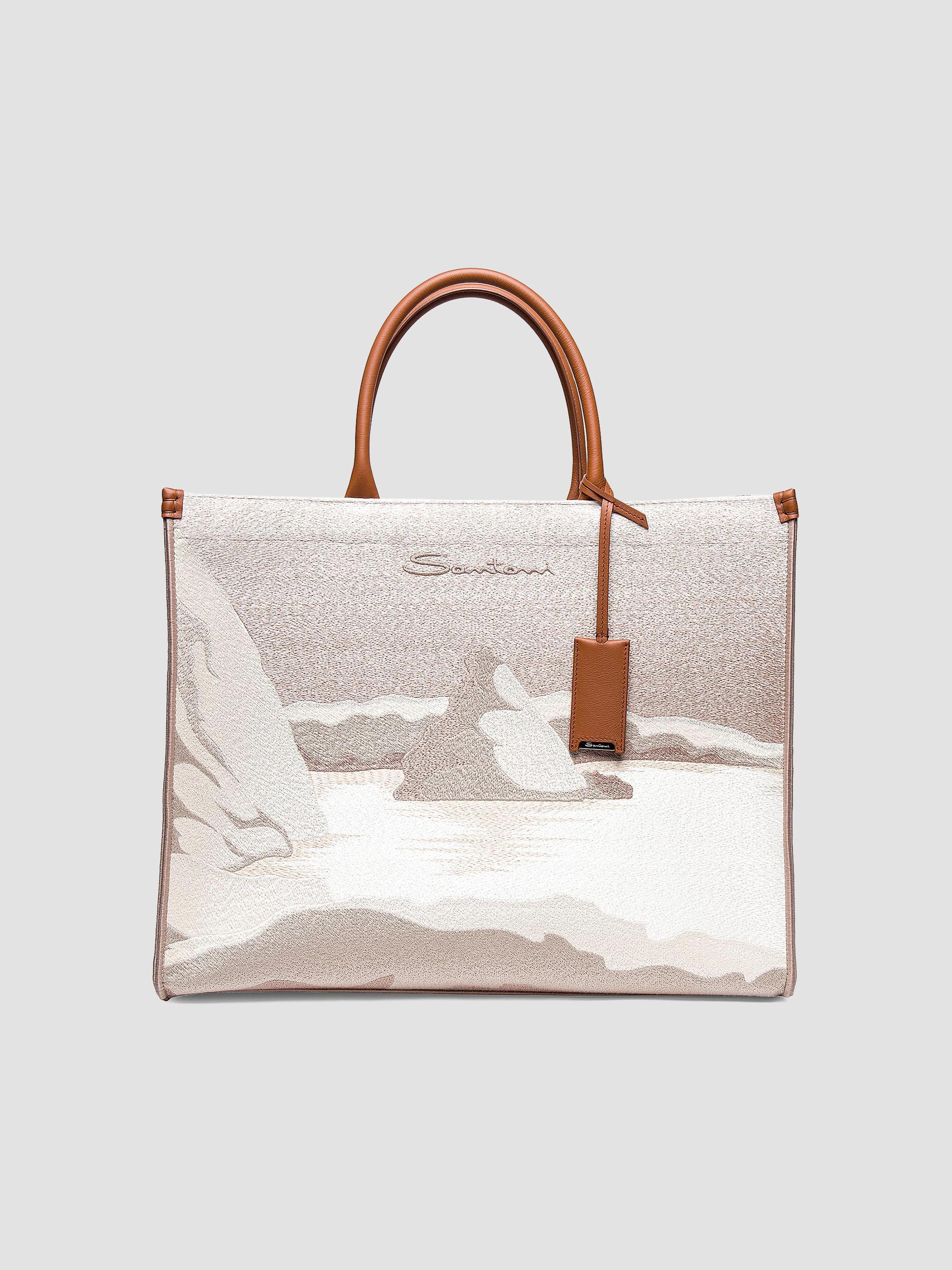 Santoni Women's Embroidered Shopper Tote Bag - Beige | Thumbnail 5