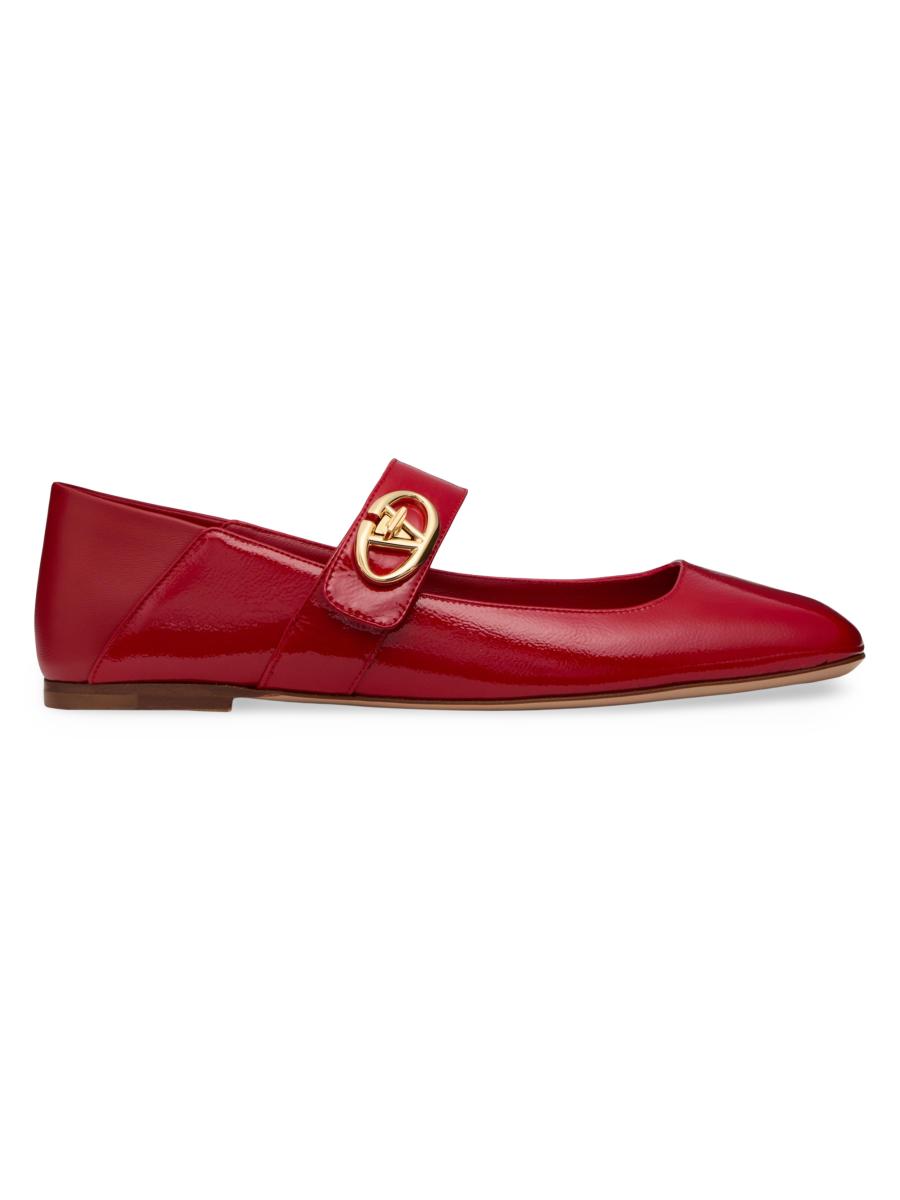 ■VALENTINO■ V Logo Signature Ballerina Flat Shoes Black 5W Valentino Garavani VLogo Signature Patent Leather Ballerina