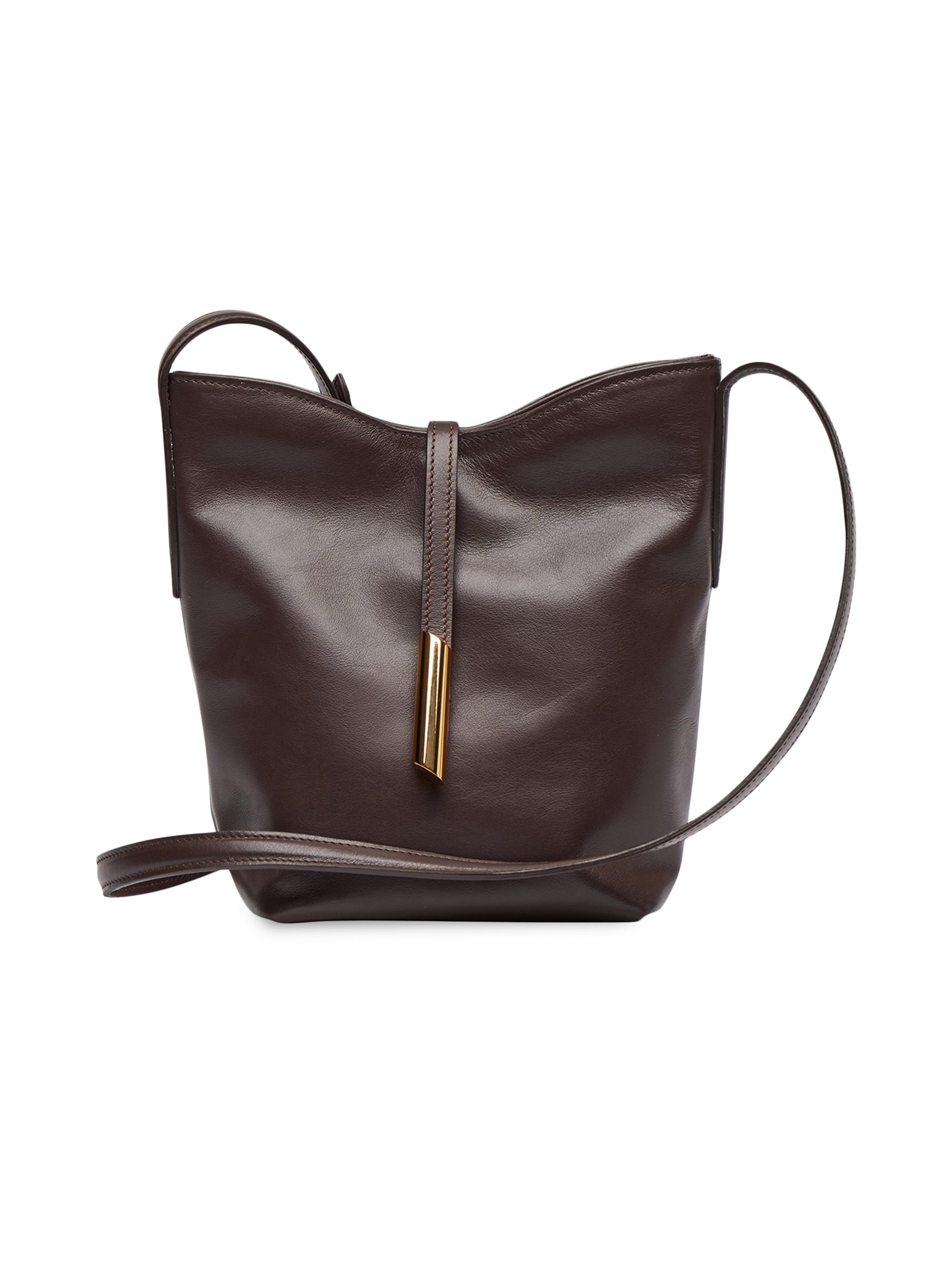 Liffner Women's Mini Penne Leather Bucket Bag - Darkbrown