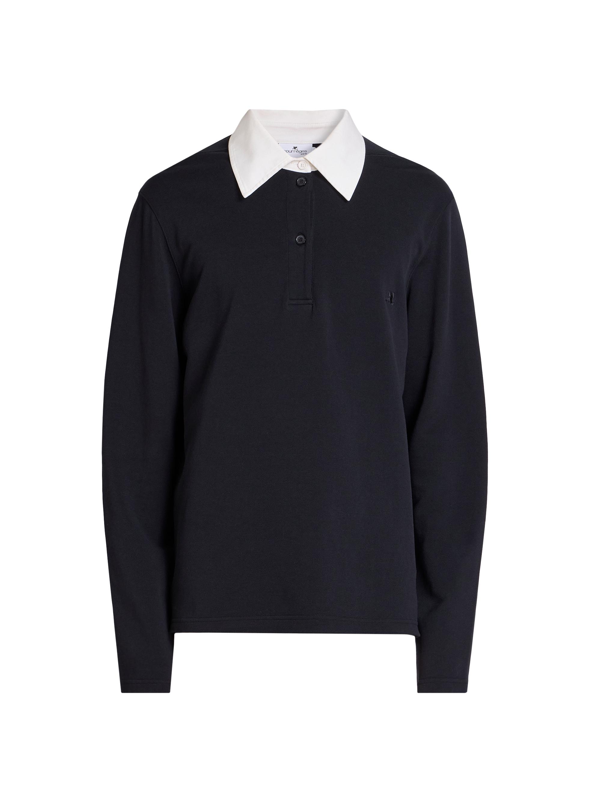Courrèges Men's AC Long-Sleeve Cotton Polo Shirt - Black Heritage White