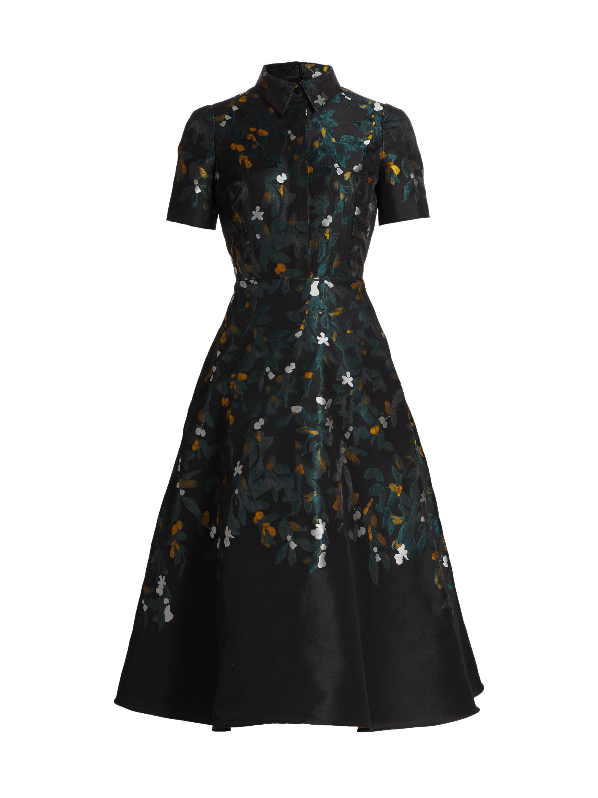 Teri Jon by Rickie Freeman Women's Floral Jacquard Cocktail Shirtdress - Black Multi