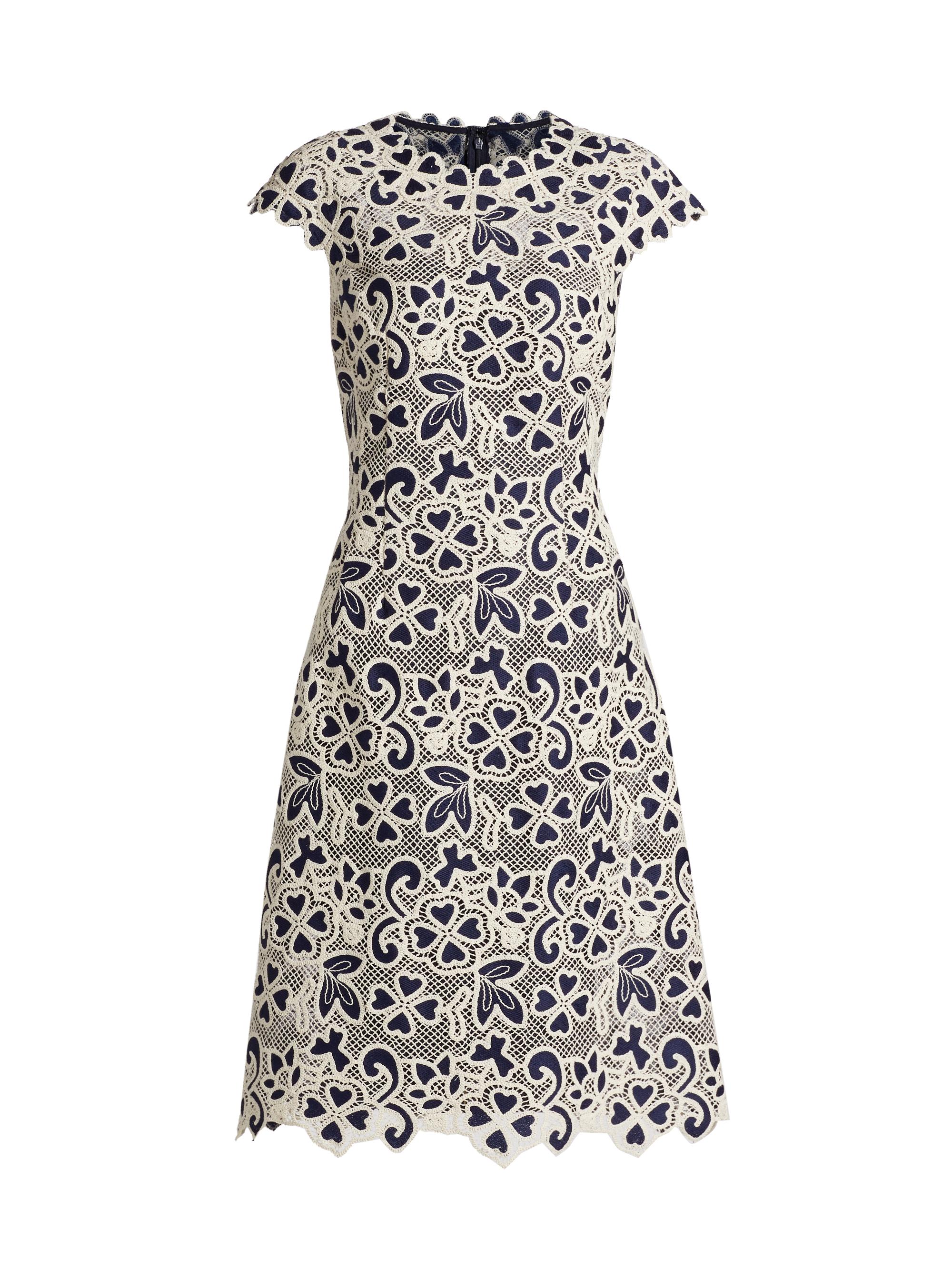 Teri Jon by Rickie Freeman Women's Crochet Lace Cap-Sleeve A-Line Dress -  Navy