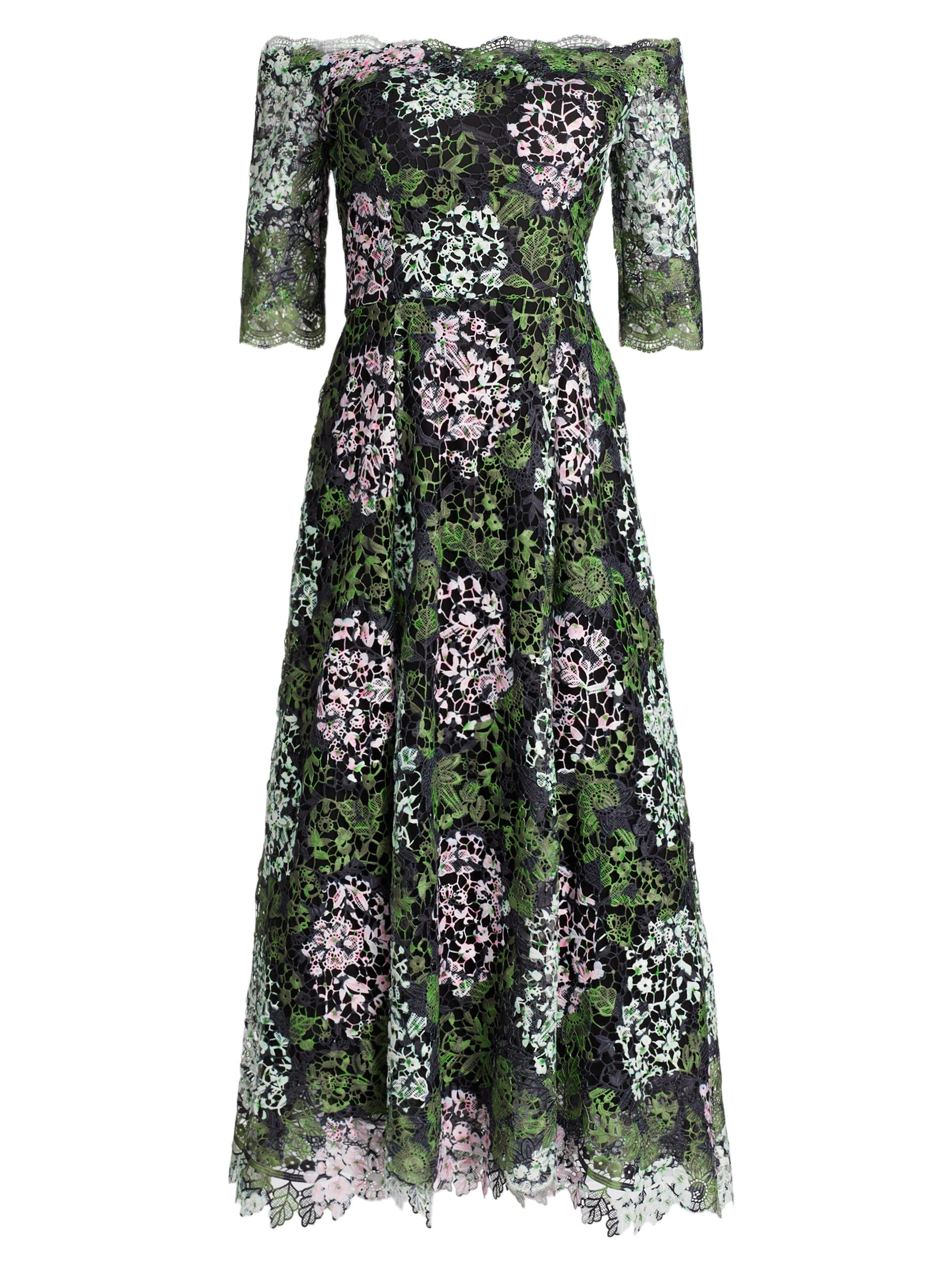 Teri Jon by Rickie Freeman Women's Floral Print Lace Off-The-Shoulder Midi-Dress - Black Multi