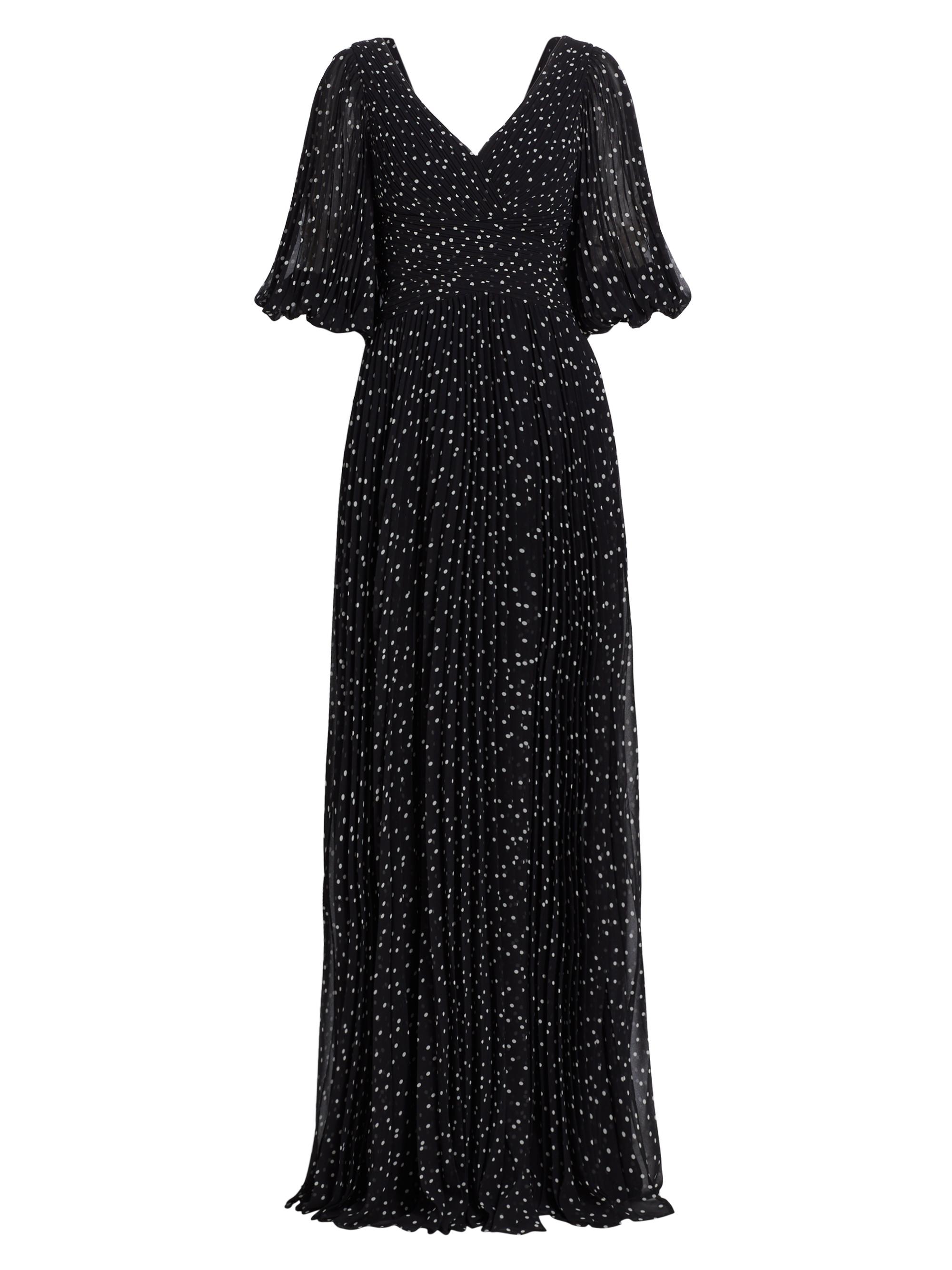 Teri Jon by Rickie Freeman Women's Polka Dot Pleated Chiffon Gown - Black White
