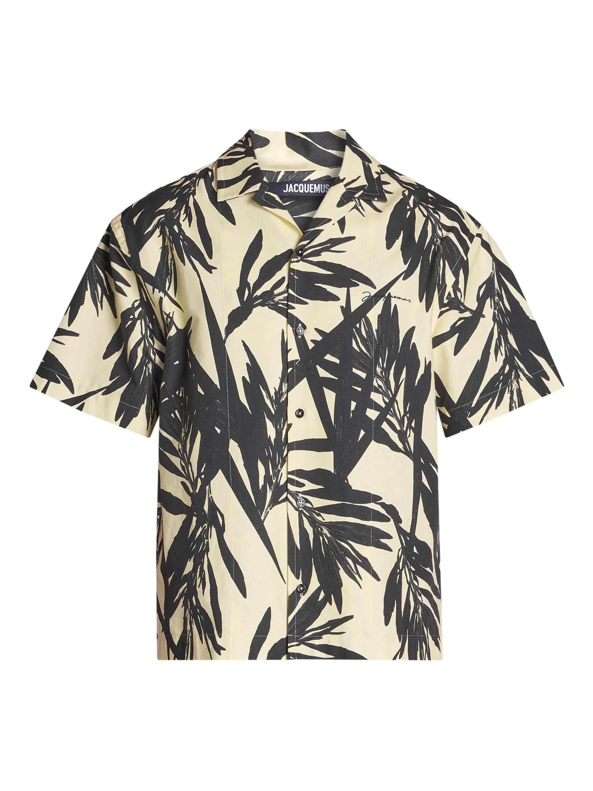 Jacquemus Men's Foliage Cotton Camp Shirt - Print Foliage Black Yellow