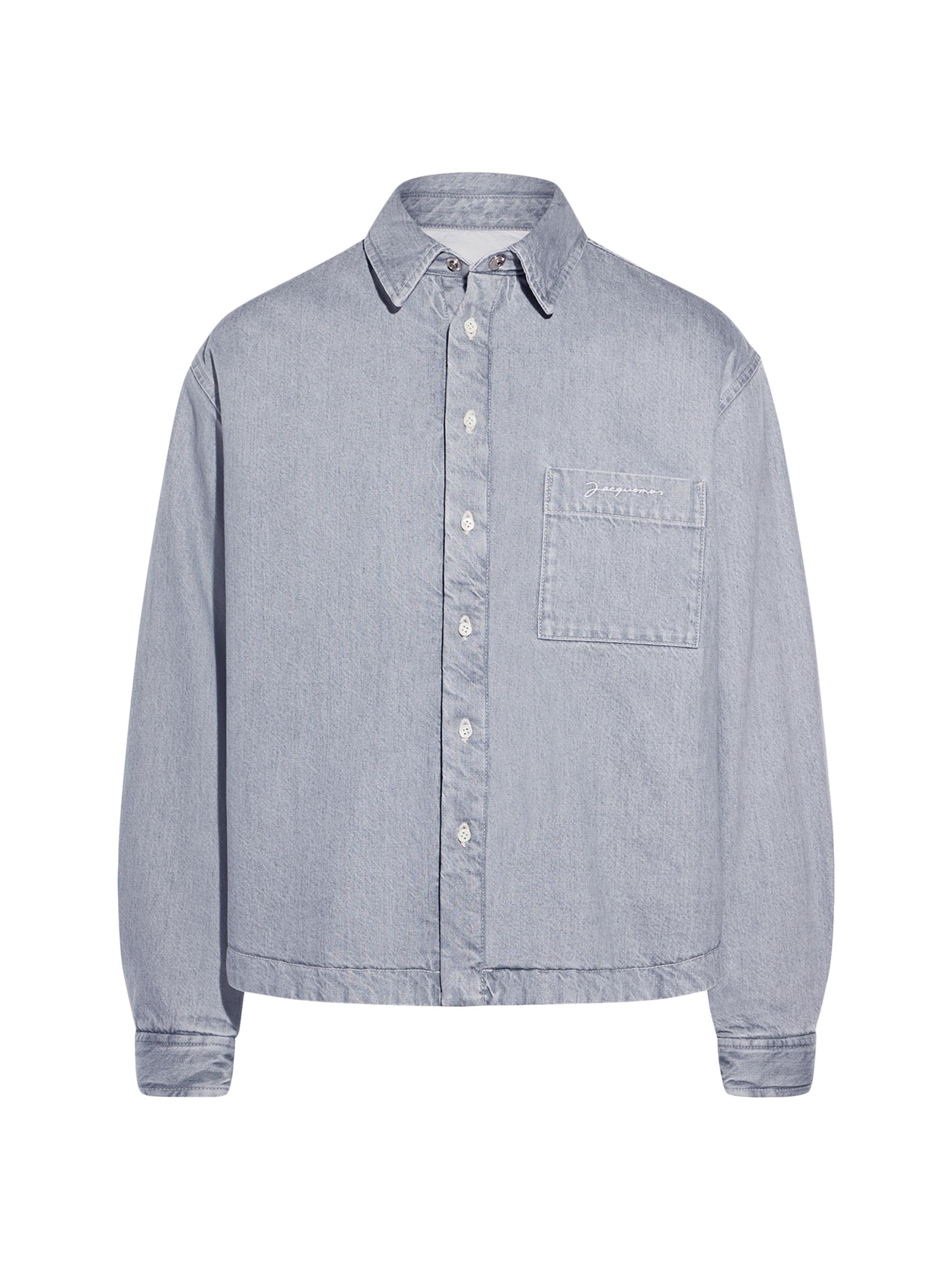 Jacquemus Men's Boulanger Denim Button-Front Shirt - Grey Off White