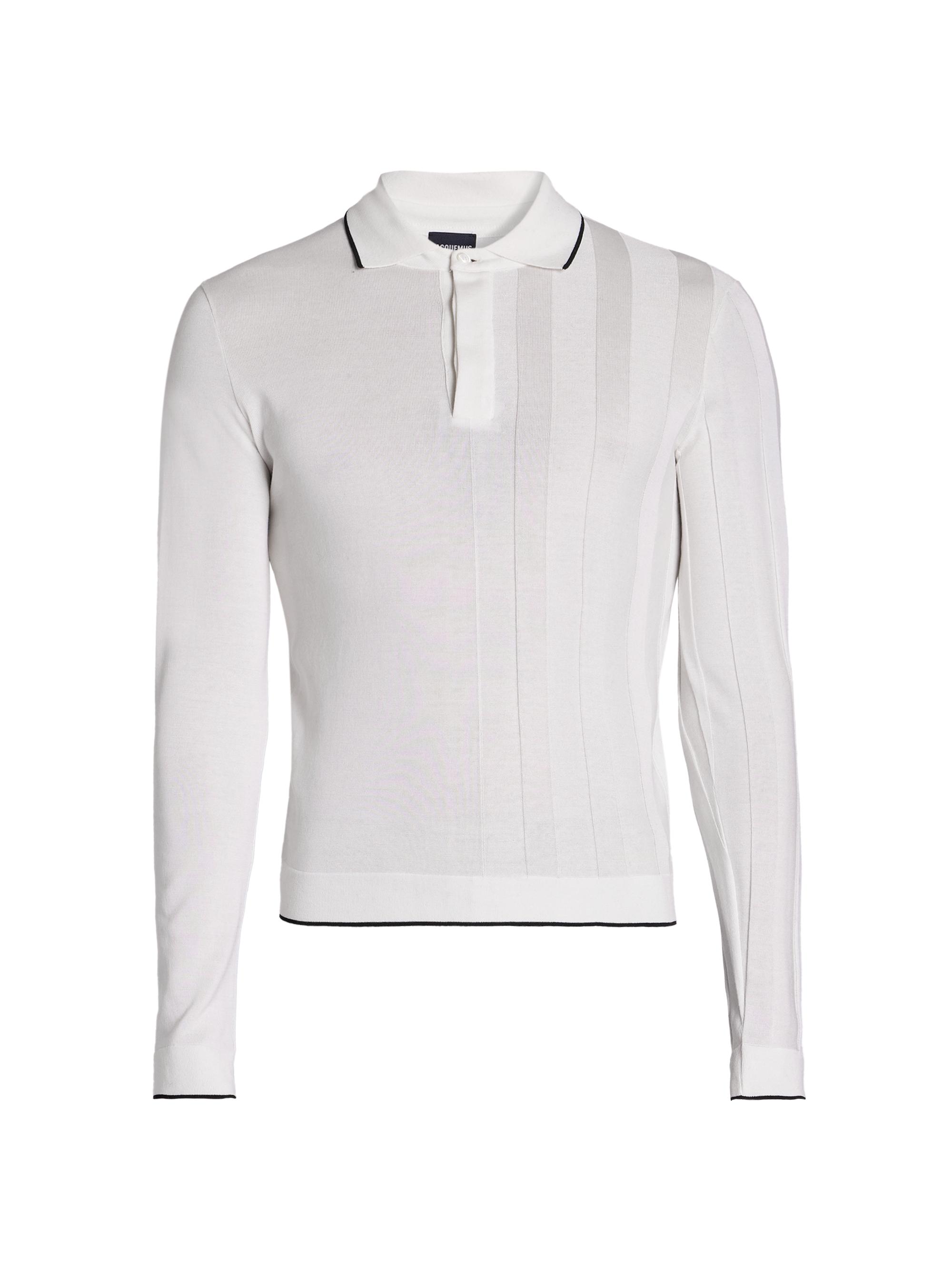 Jacquemus Men's Tricot Long-Sleeve Polo Shirt - Off White