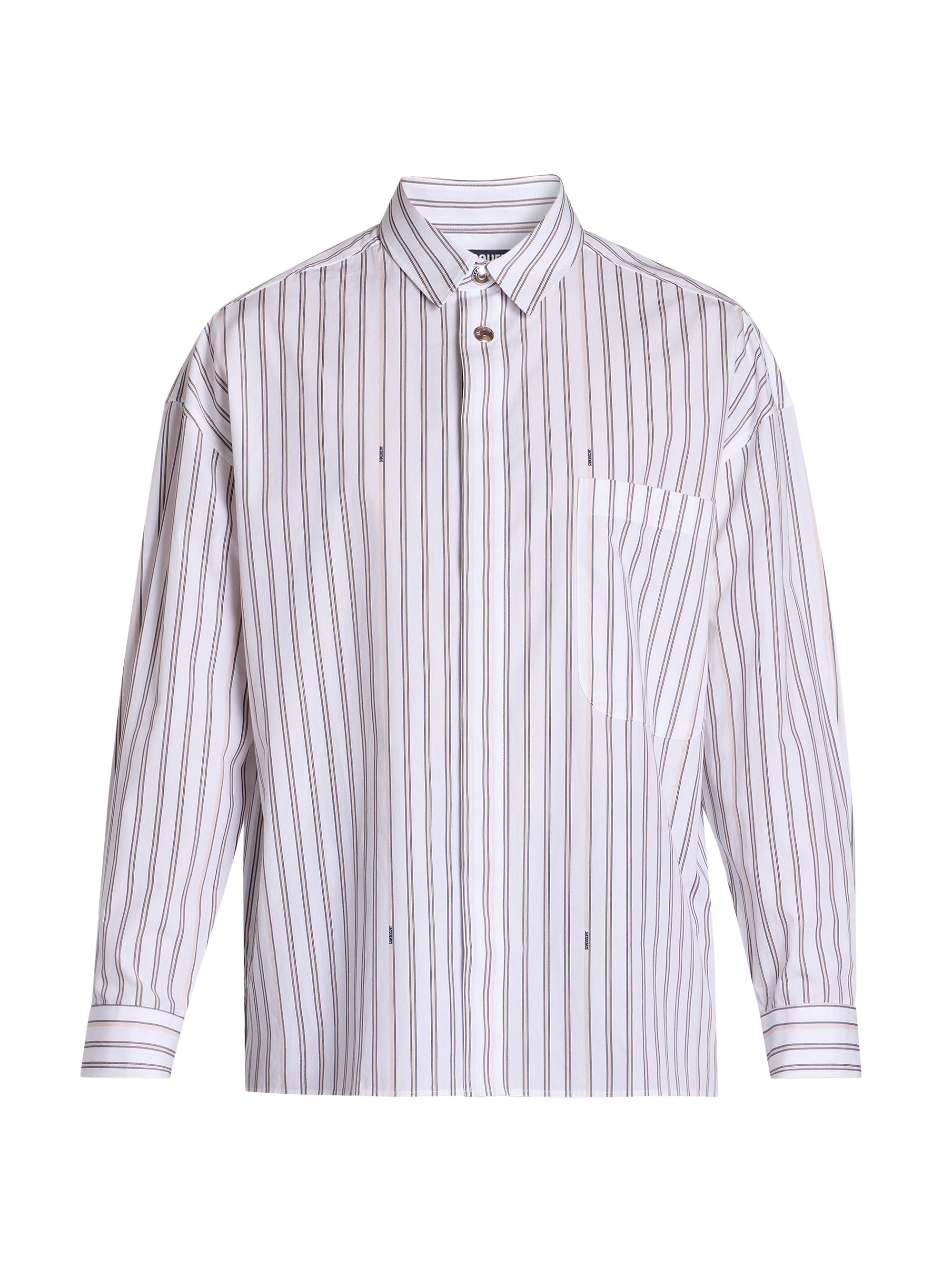 Jacquemus Men's Striped Long-Sleeve Cotton Shirt - Print Beige Stripes