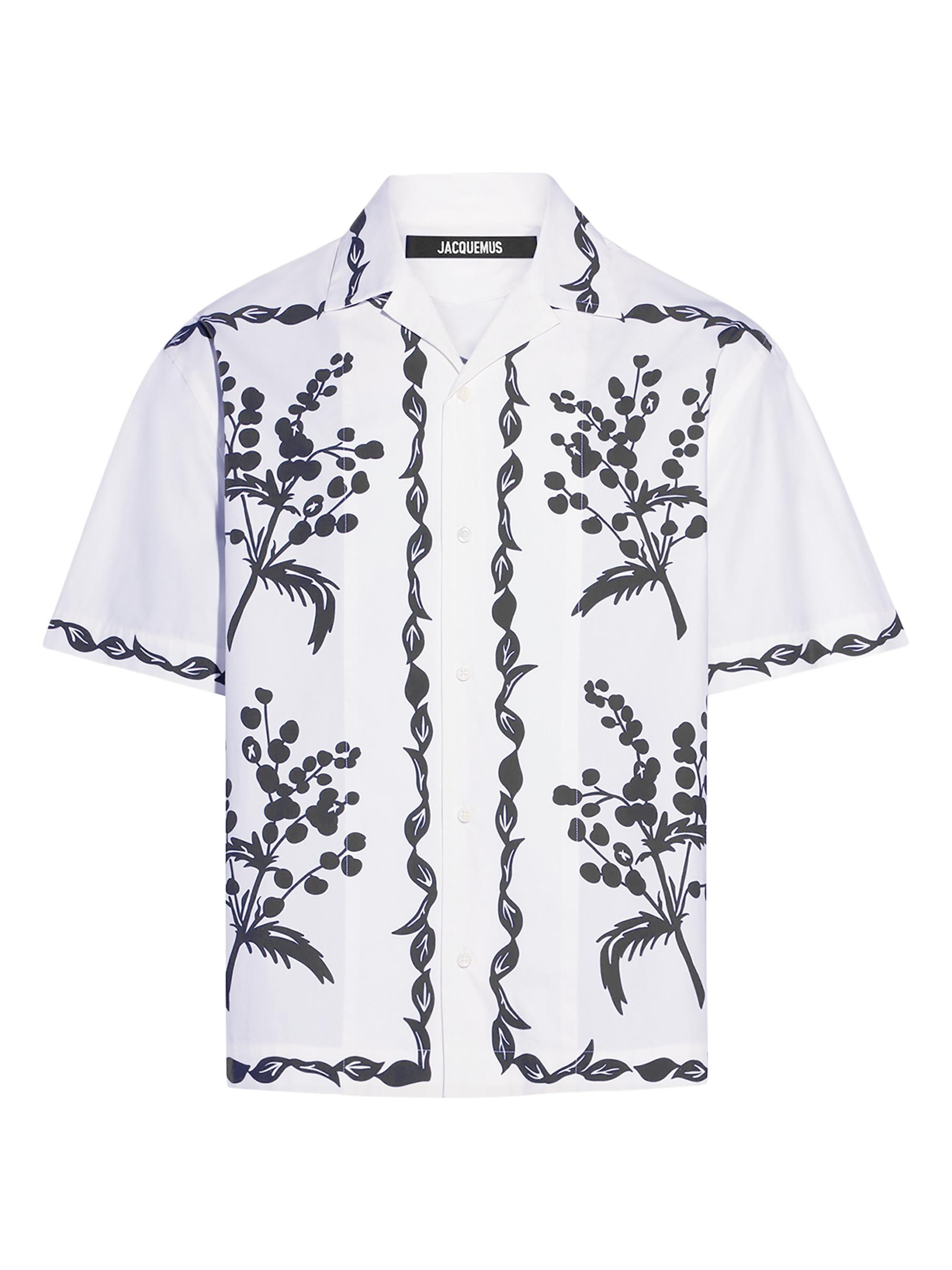 Jacquemus Men's Jean Mimosa Cotton Camp Shirt - Print Mimosa Frise Black