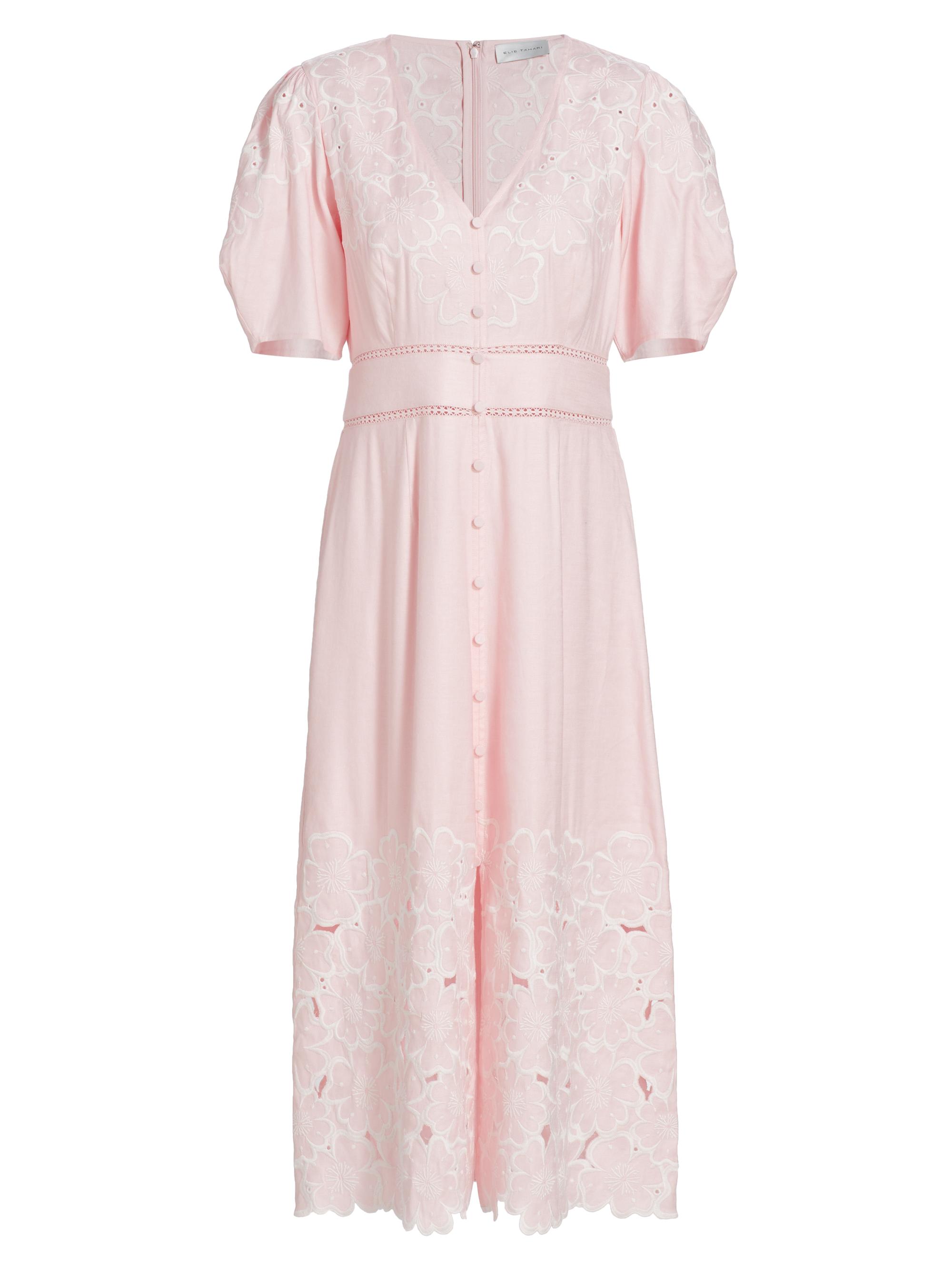 Elie Tahari Women's The Lorelei Embroidered Linen Midi-Dress - Pink Fizz